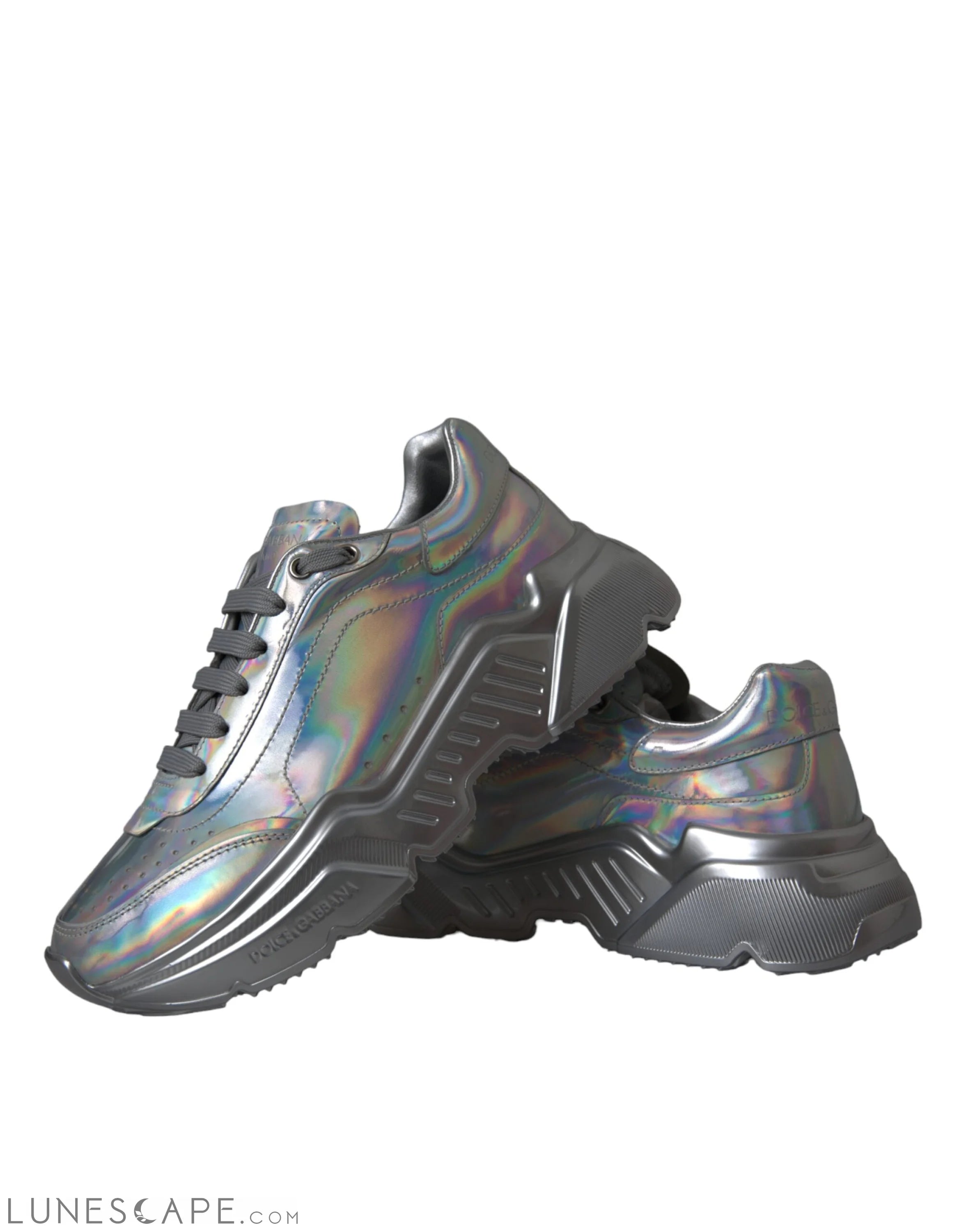 Dolce & Gabbana Silver Iridescent DAYMASTER Leather Sneakers Shoes LUNESCAPE