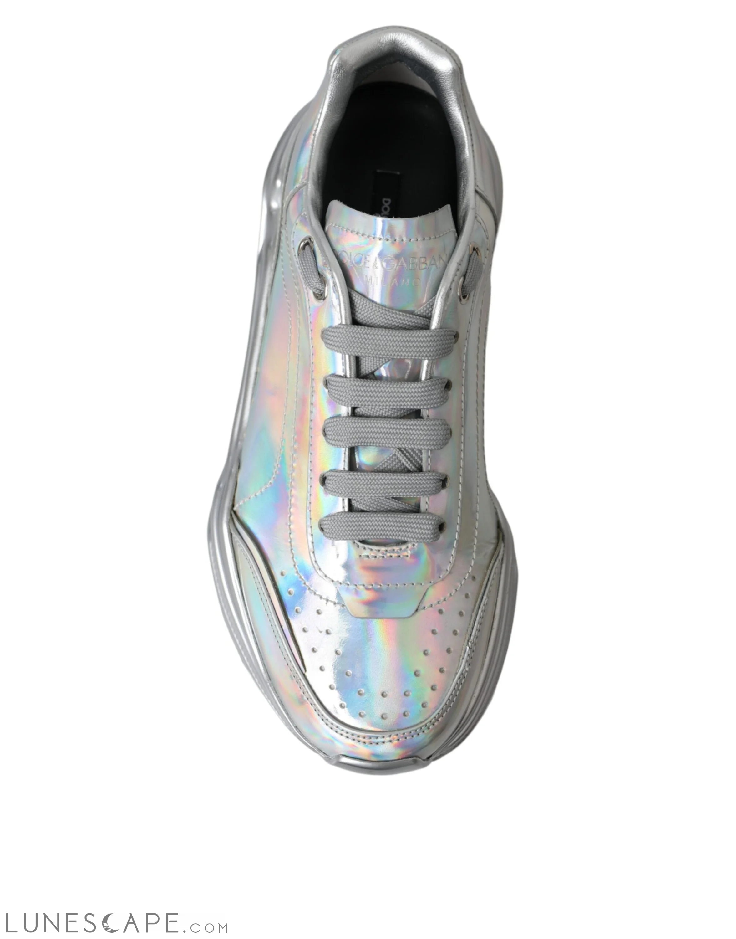 Dolce & Gabbana Silver Iridescent DAYMASTER Leather Sneakers Shoes LUNESCAPE