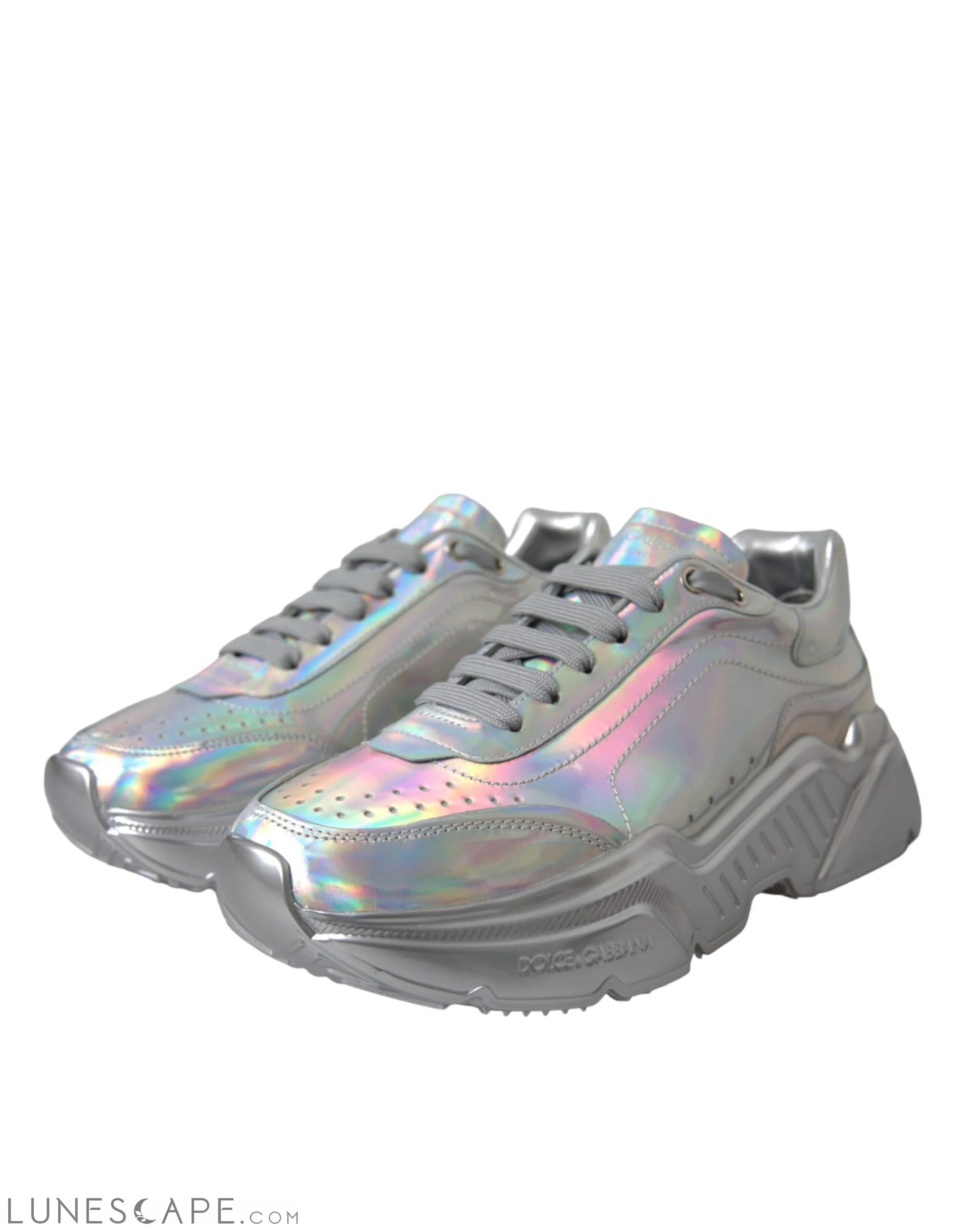 Dolce & Gabbana Silver Iridescent DAYMASTER Leather Sneakers Shoes LUNESCAPE