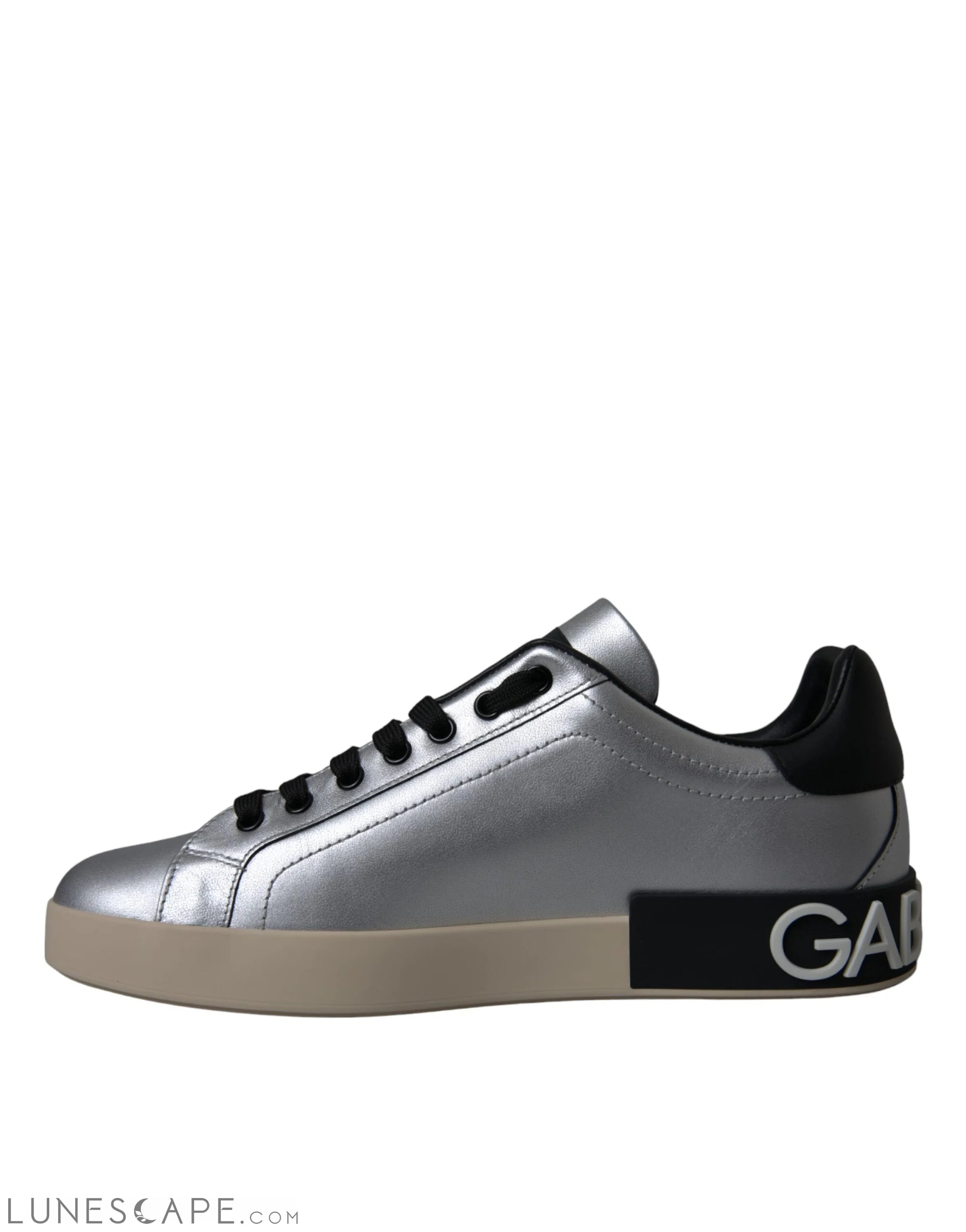 Dolce & Gabbana Silver Portofino Calf Leather Sneakers Men Shoes LUNESCAPE