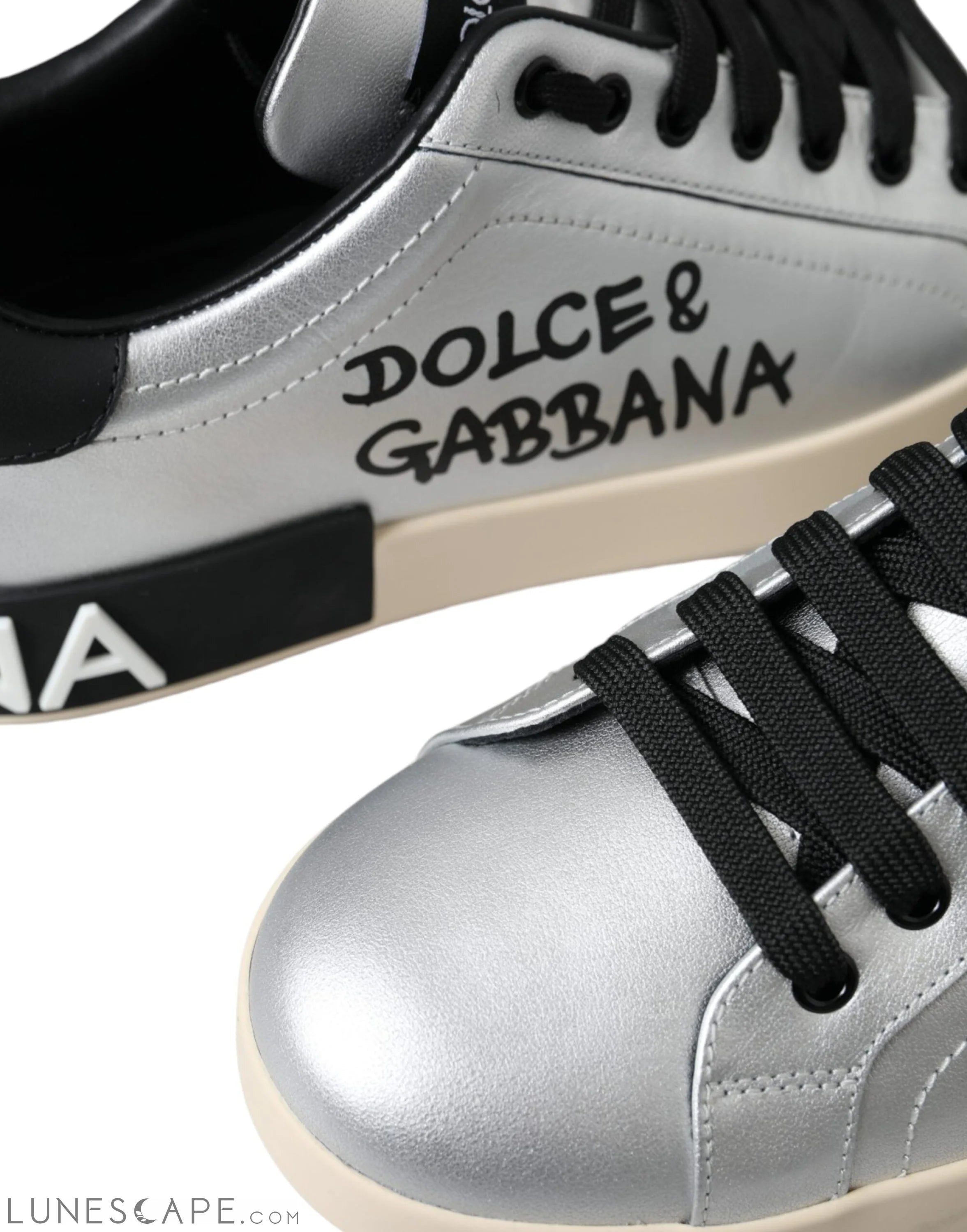 Dolce & Gabbana Silver Portofino Calf Leather Sneakers Men Shoes LUNESCAPE