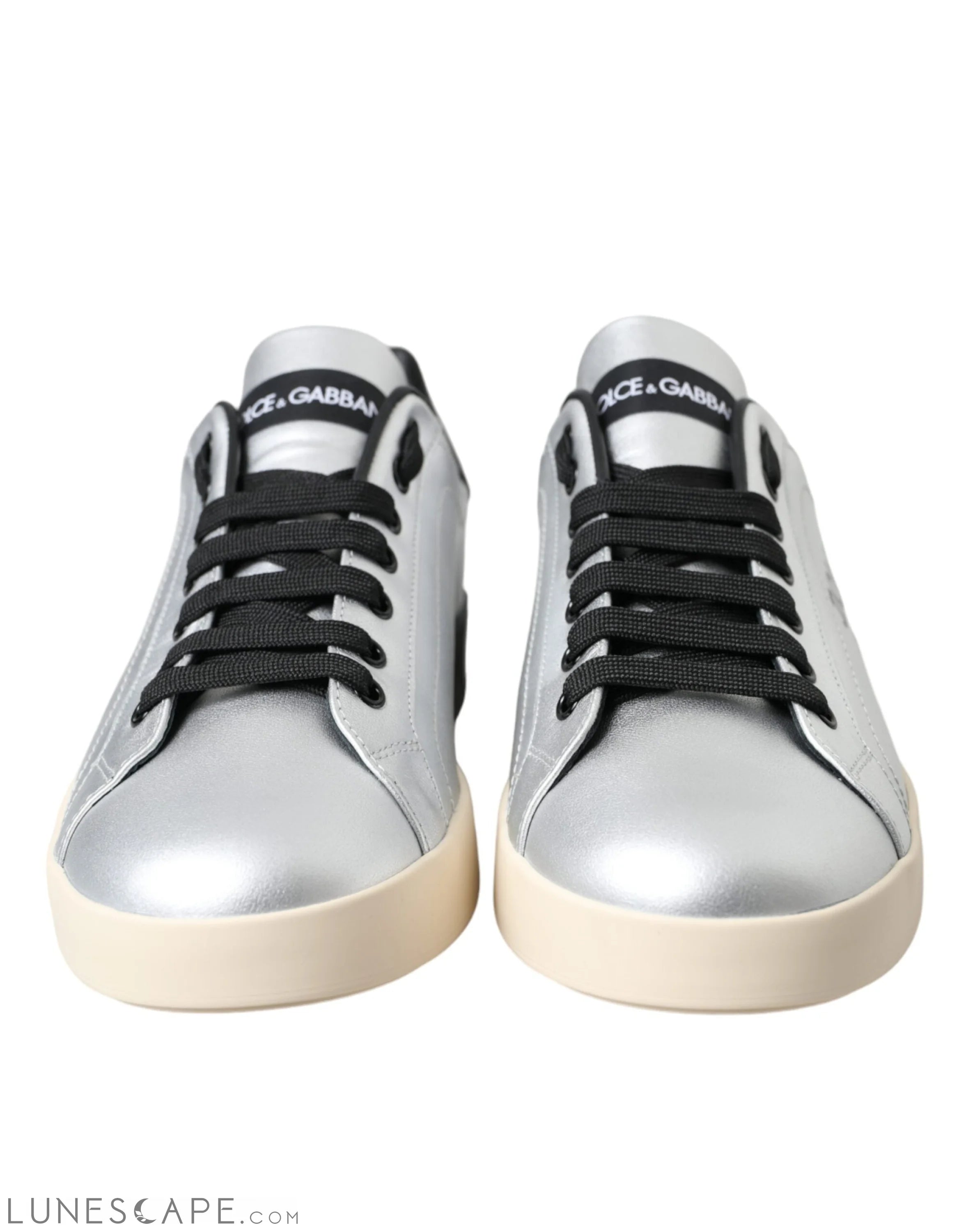 Dolce & Gabbana Silver Portofino Calf Leather Sneakers Men Shoes LUNESCAPE