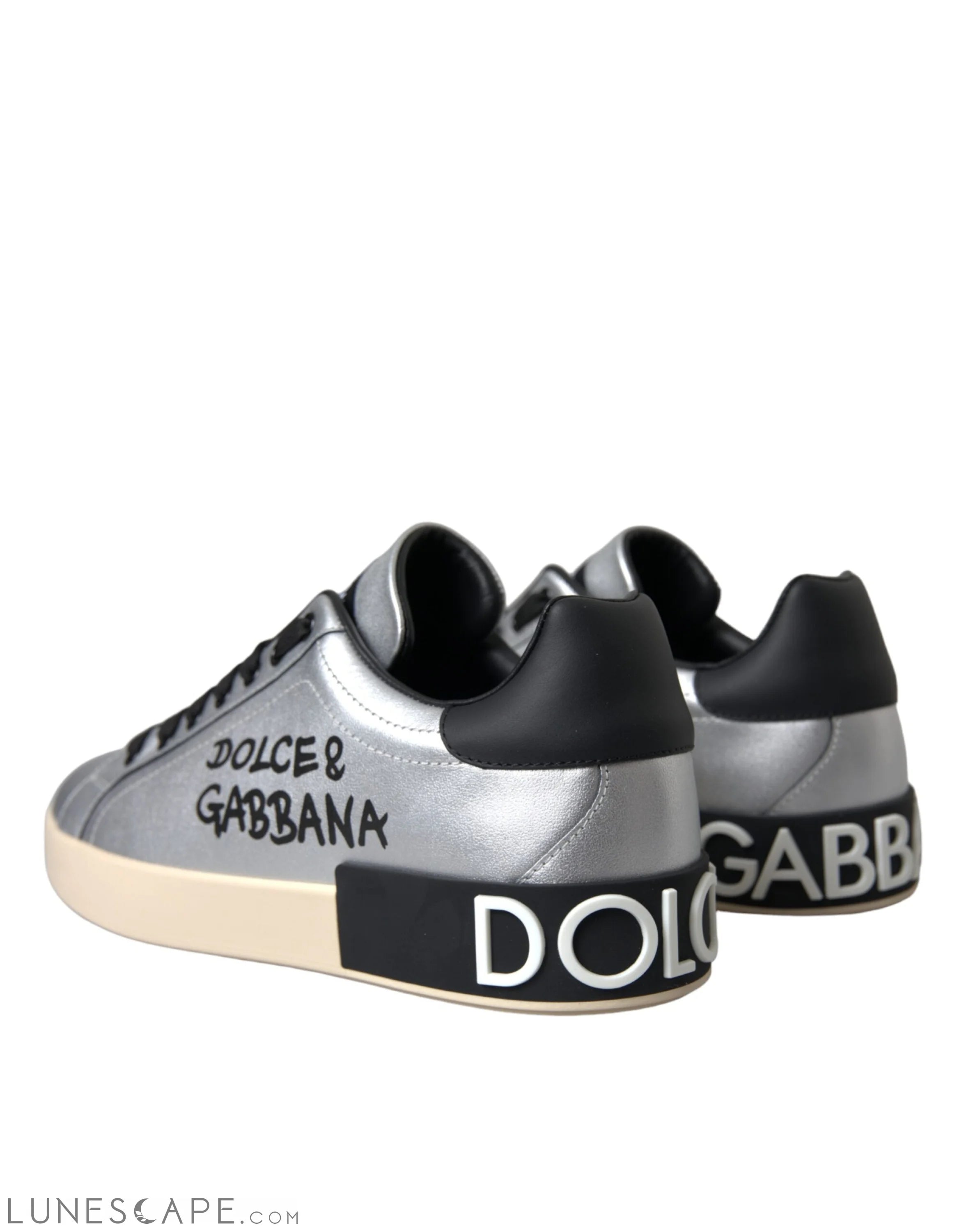 Dolce & Gabbana Silver Portofino Calf Leather Sneakers Men Shoes LUNESCAPE