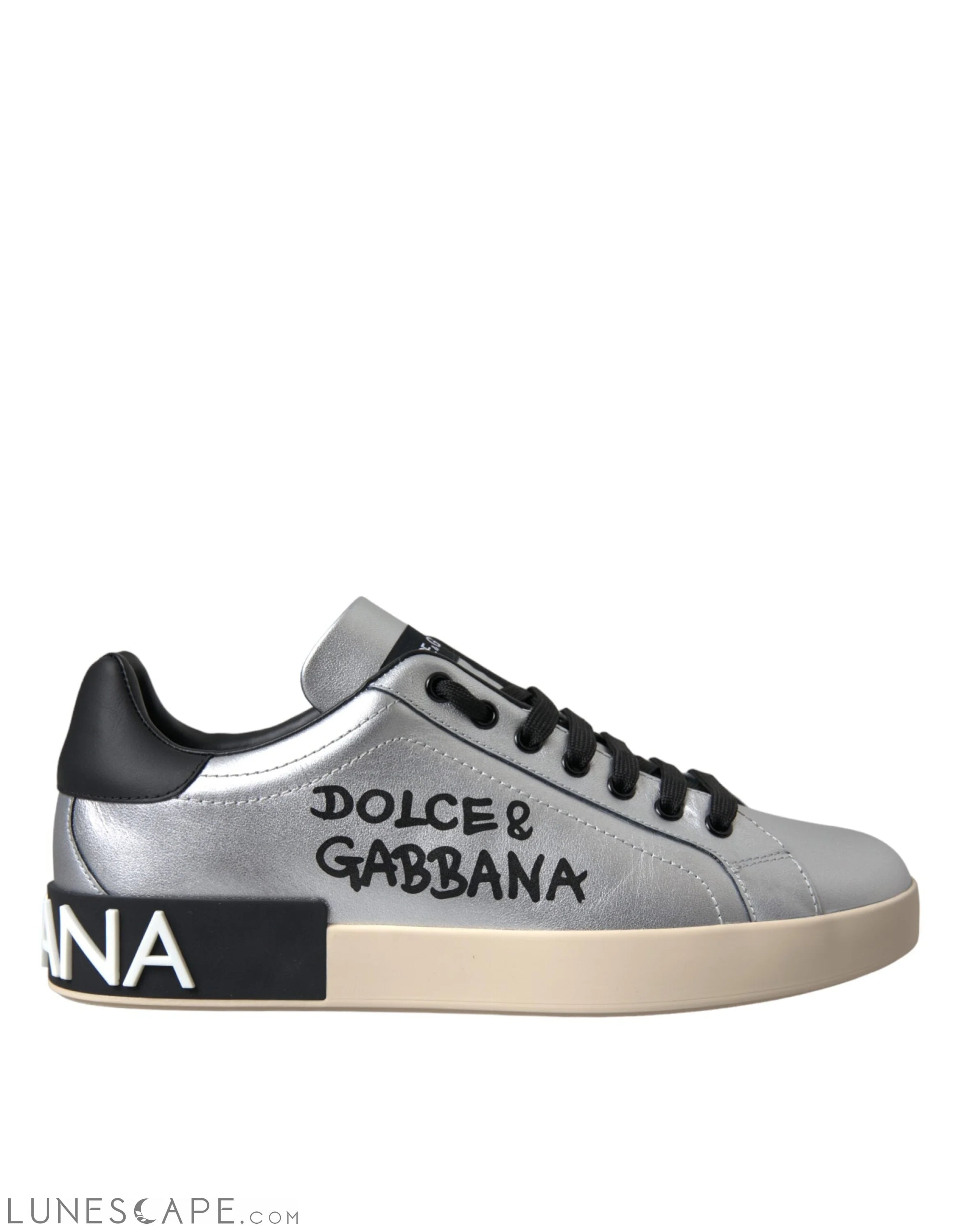 Dolce & Gabbana Silver Portofino Calf Leather Sneakers Men Shoes LUNESCAPE