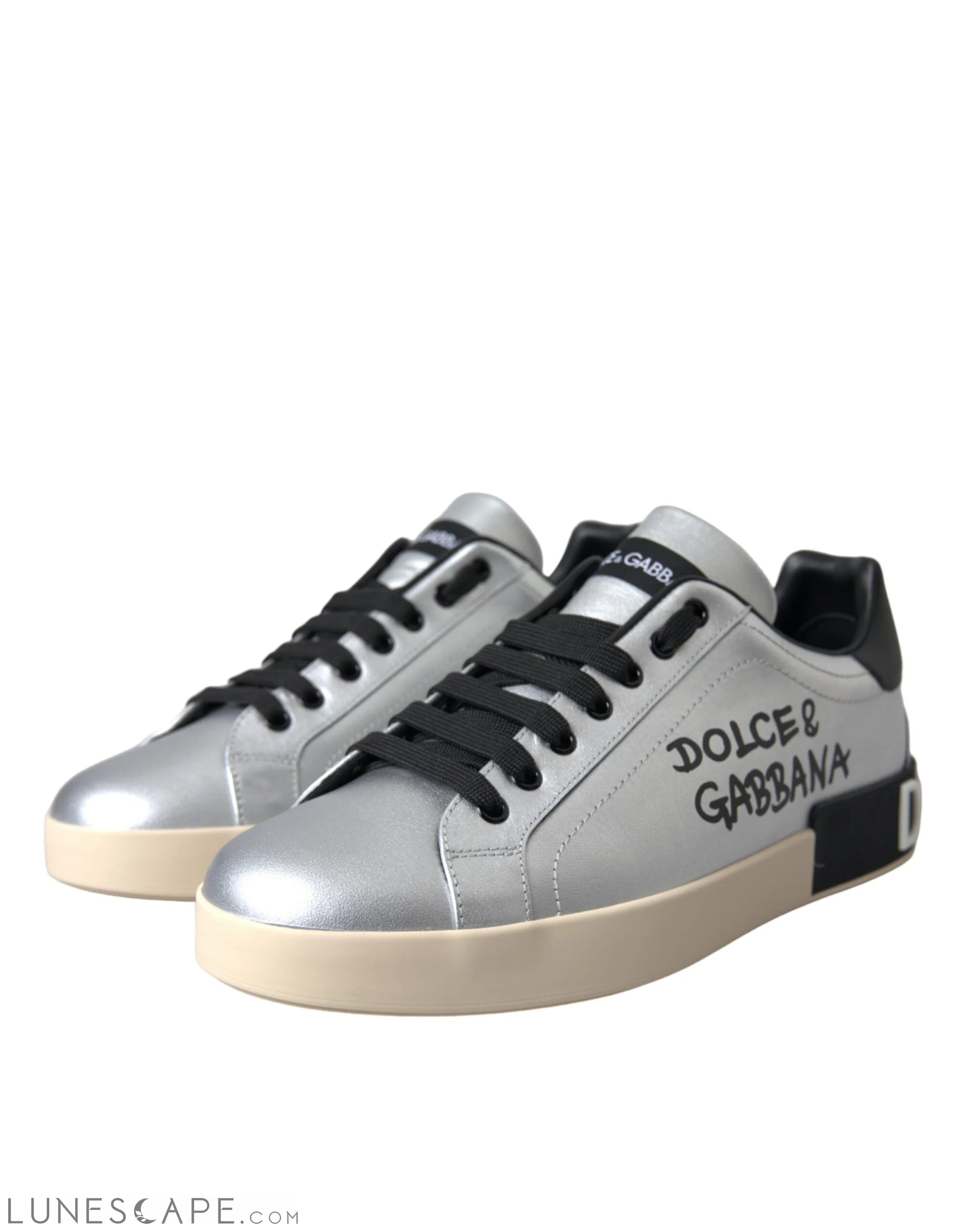 Dolce & Gabbana Silver Portofino Calf Leather Sneakers Men Shoes LUNESCAPE