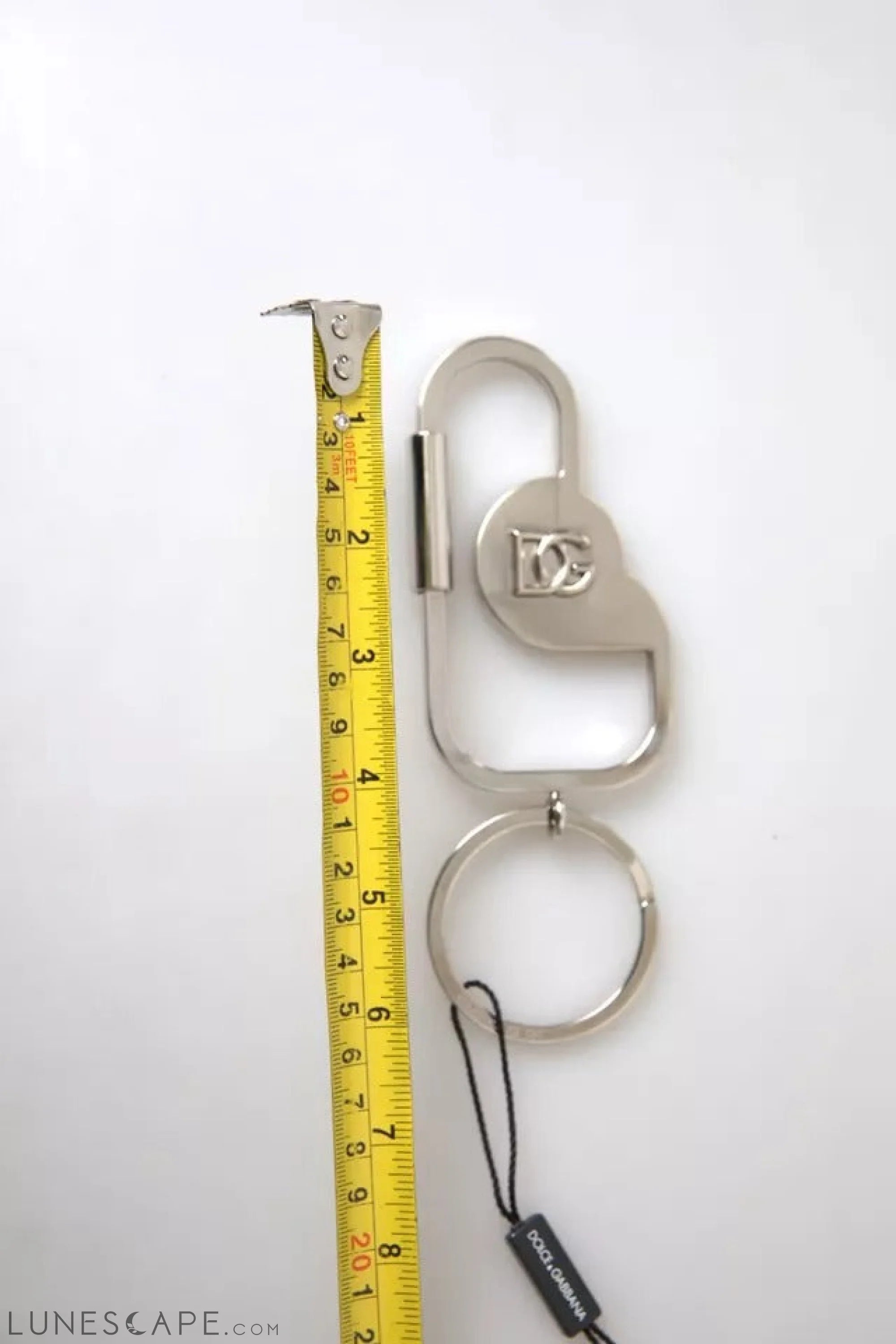 Dolce & Gabbana Silver Tone Brass Metal DG Logo Engraved Keyring Keychain LUNESCAPE