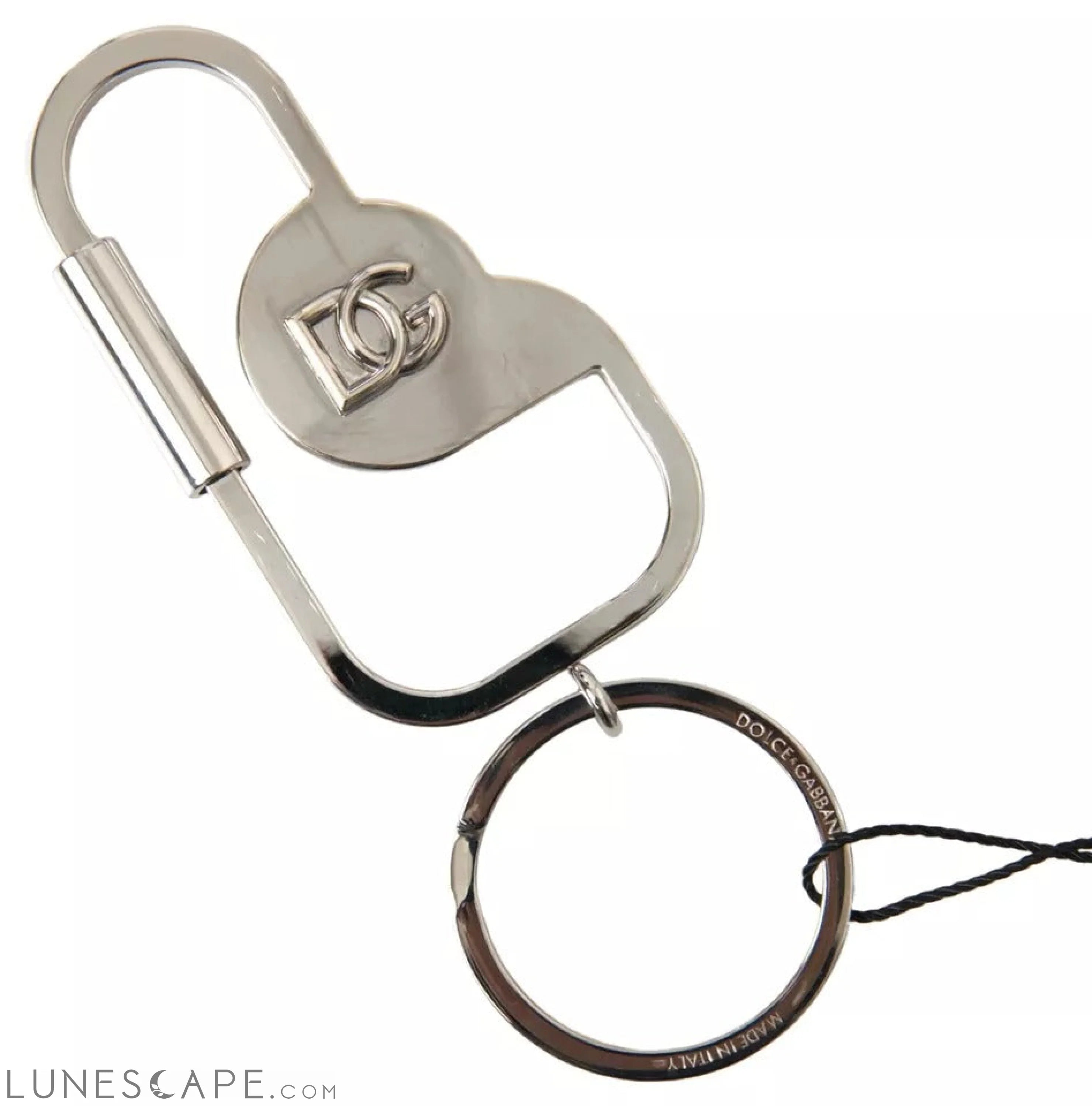 Dolce & Gabbana Silver Tone Brass Metal DG Logo Engraved Keyring Keychain LUNESCAPE