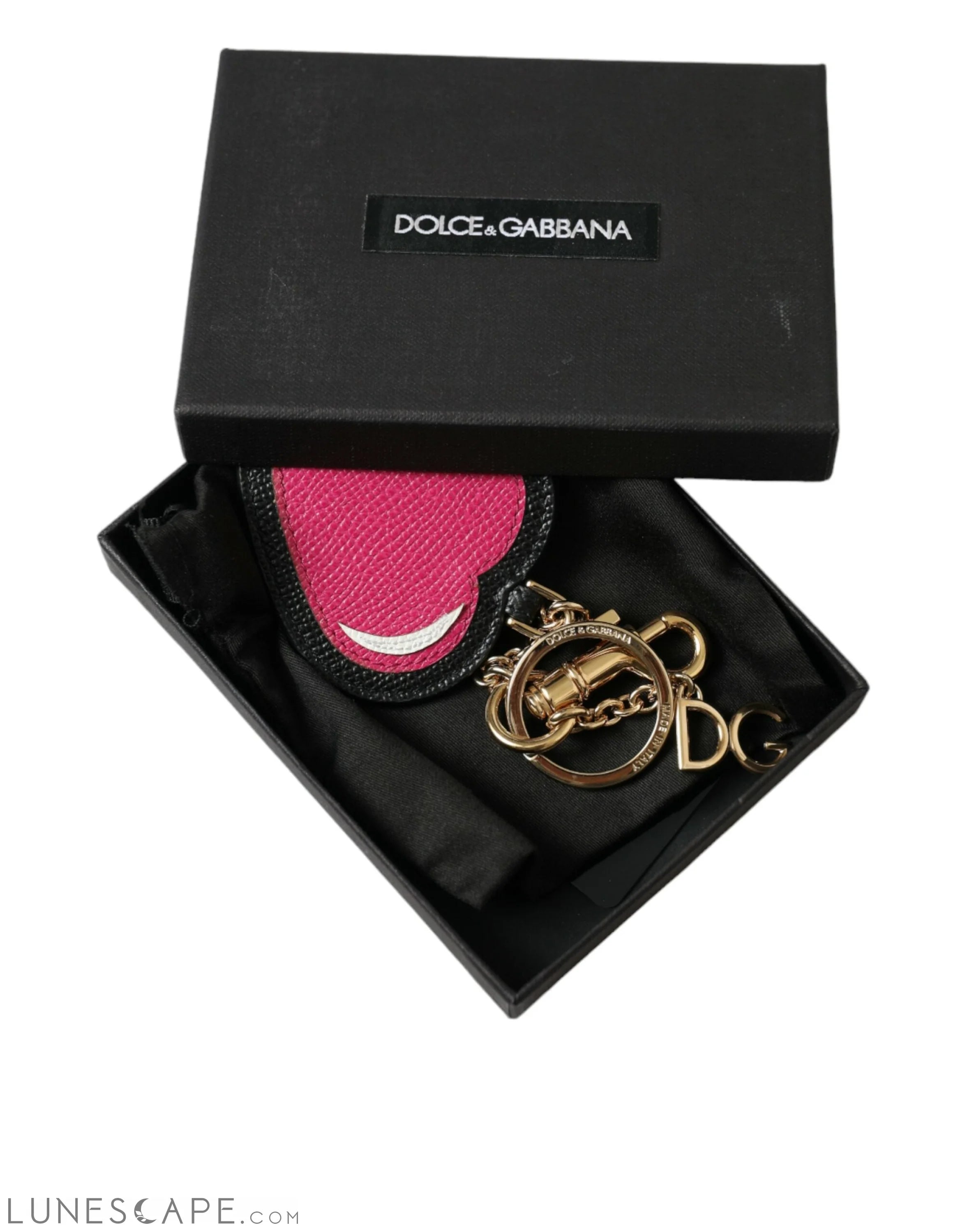 Dolce & Gabbana Stunning Gold and Pink Leather Keychain LUNESCAPE
