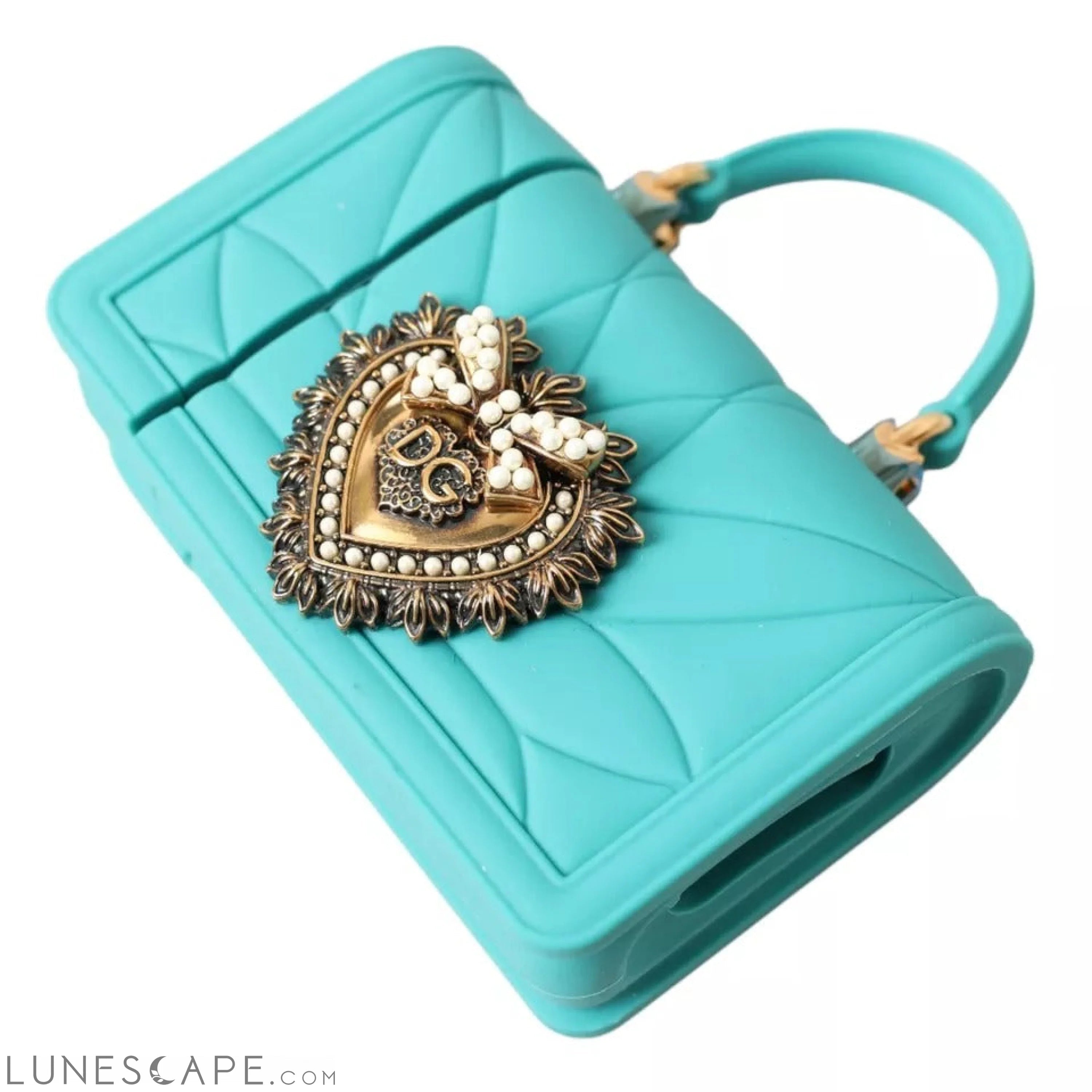 Dolce & Gabbana Turquoise Silicone Devotion Heart Bag Cover Hand Airpods Case LUNESCAPE