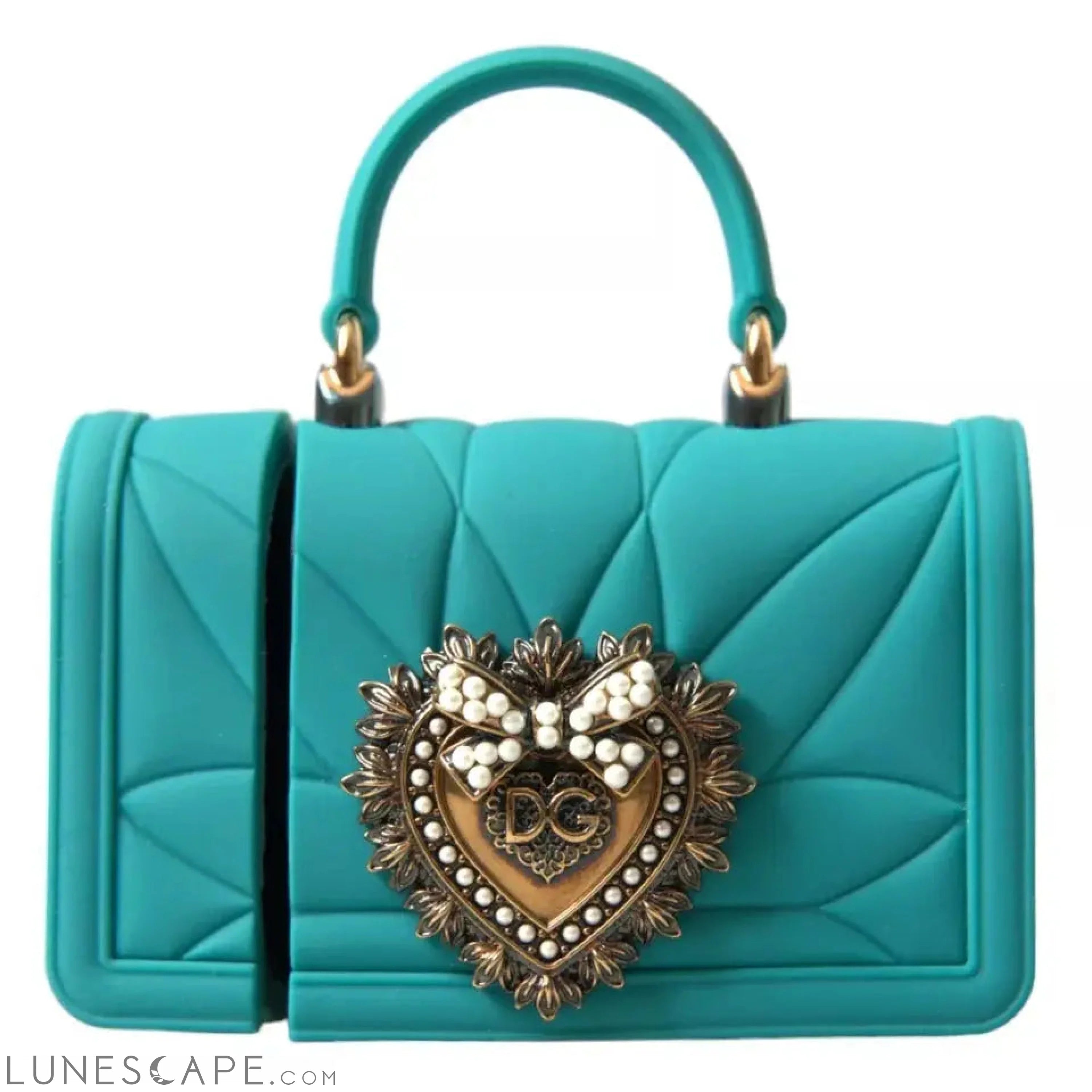 Dolce & Gabbana Turquoise Silicone Devotion Heart Cover Hand Bag Airpods Case LUNESCAPE
