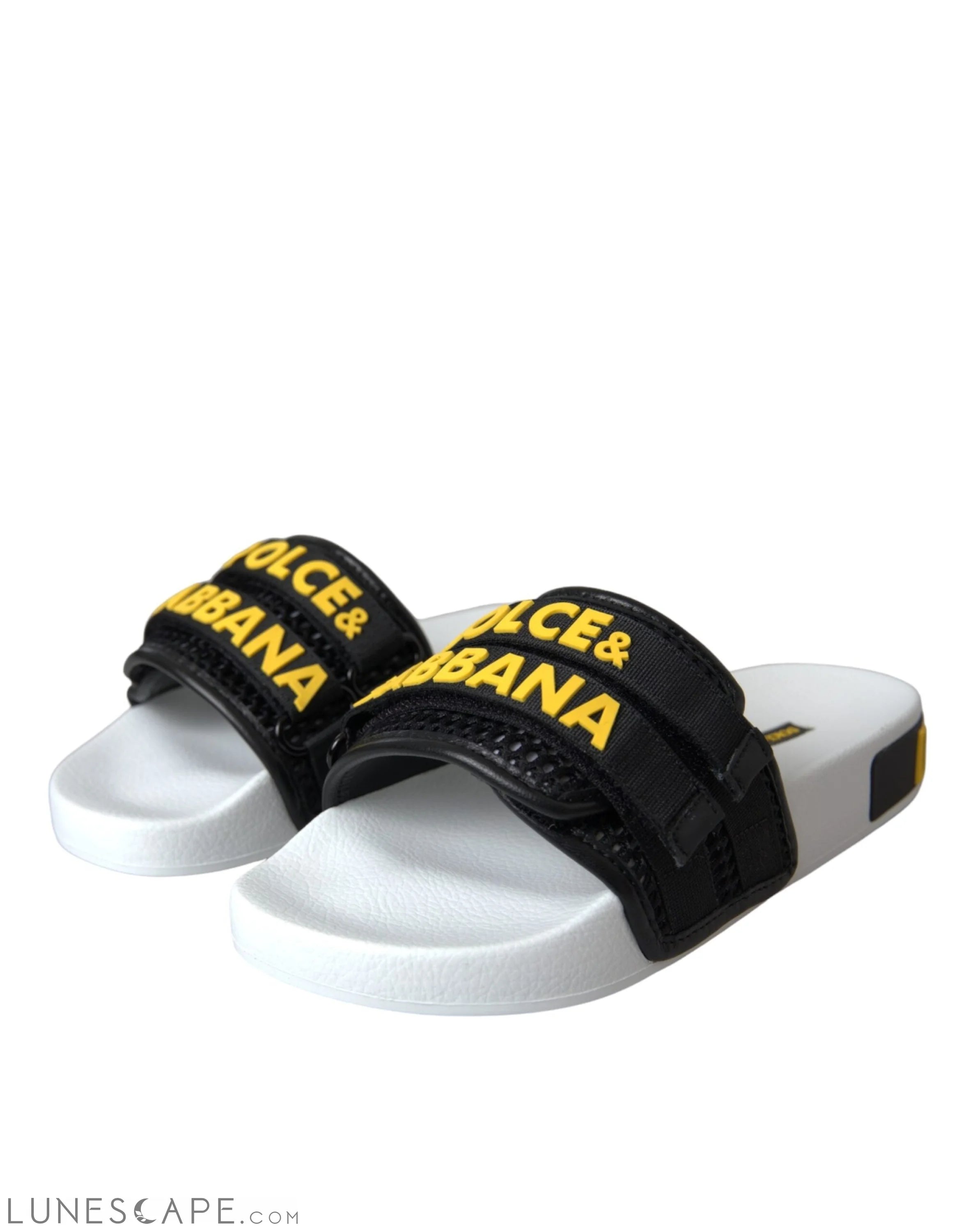 Dolce & Gabbana White Black Logo Beachwear Flats Sandals Shoes LUNESCAPE