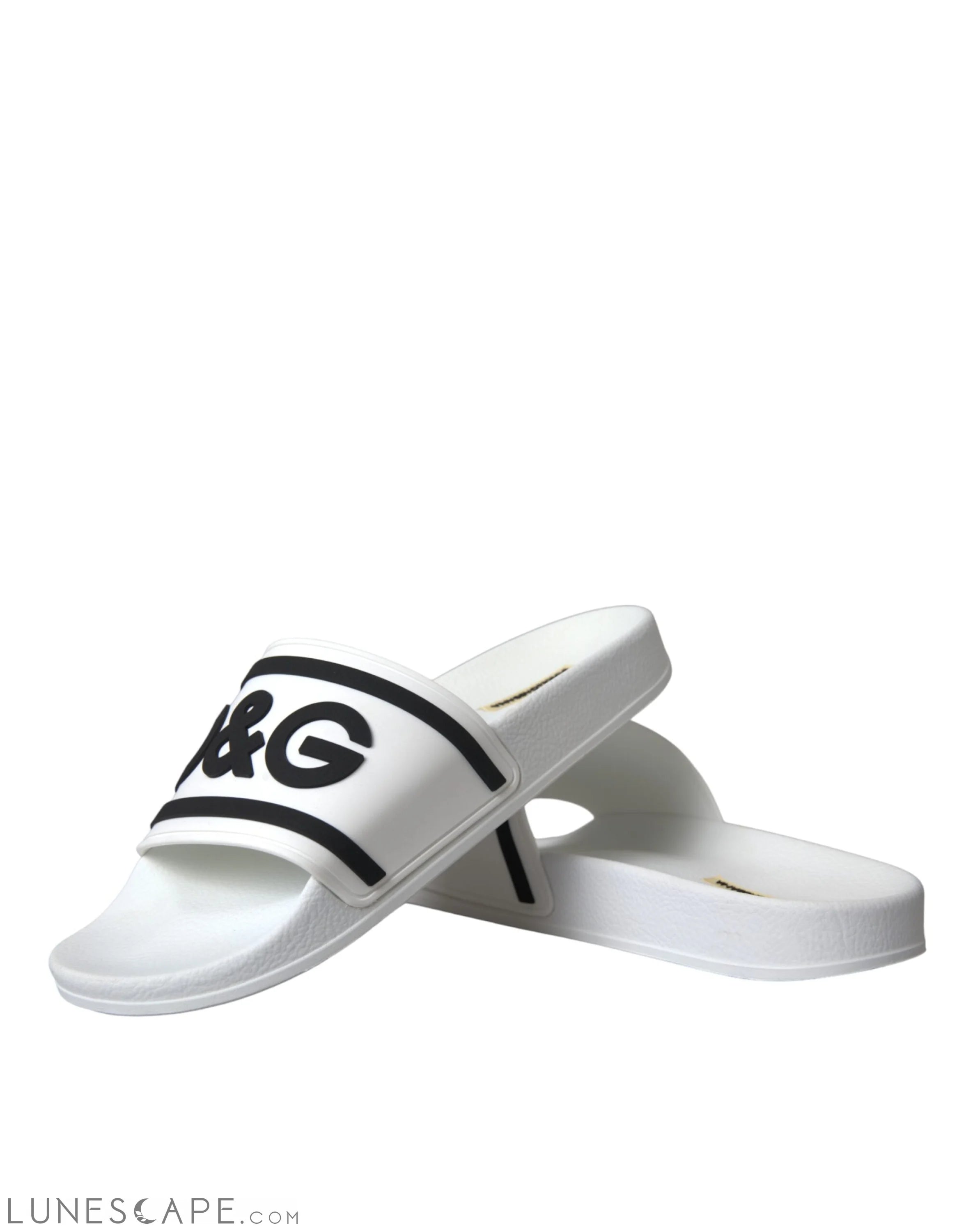 Dolce & Gabbana White Black Sandals Rubber Beachwear Shoes LUNESCAPE