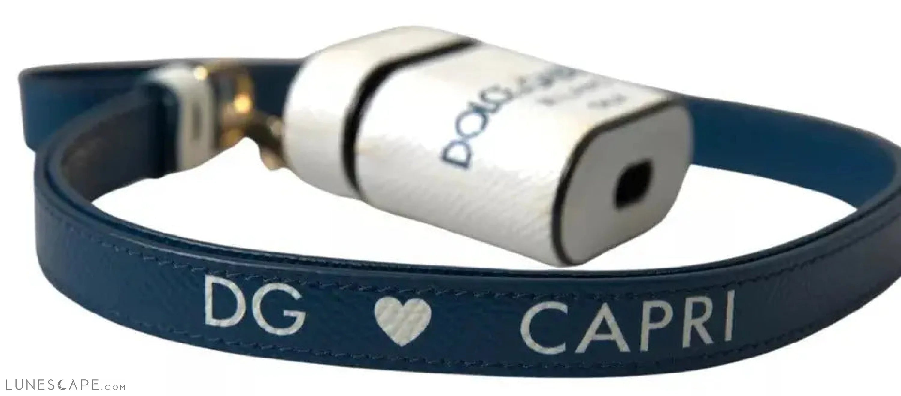Dolce & Gabbana White Blue Calf Leather Logo Print Strap Airpods Case LUNESCAPE