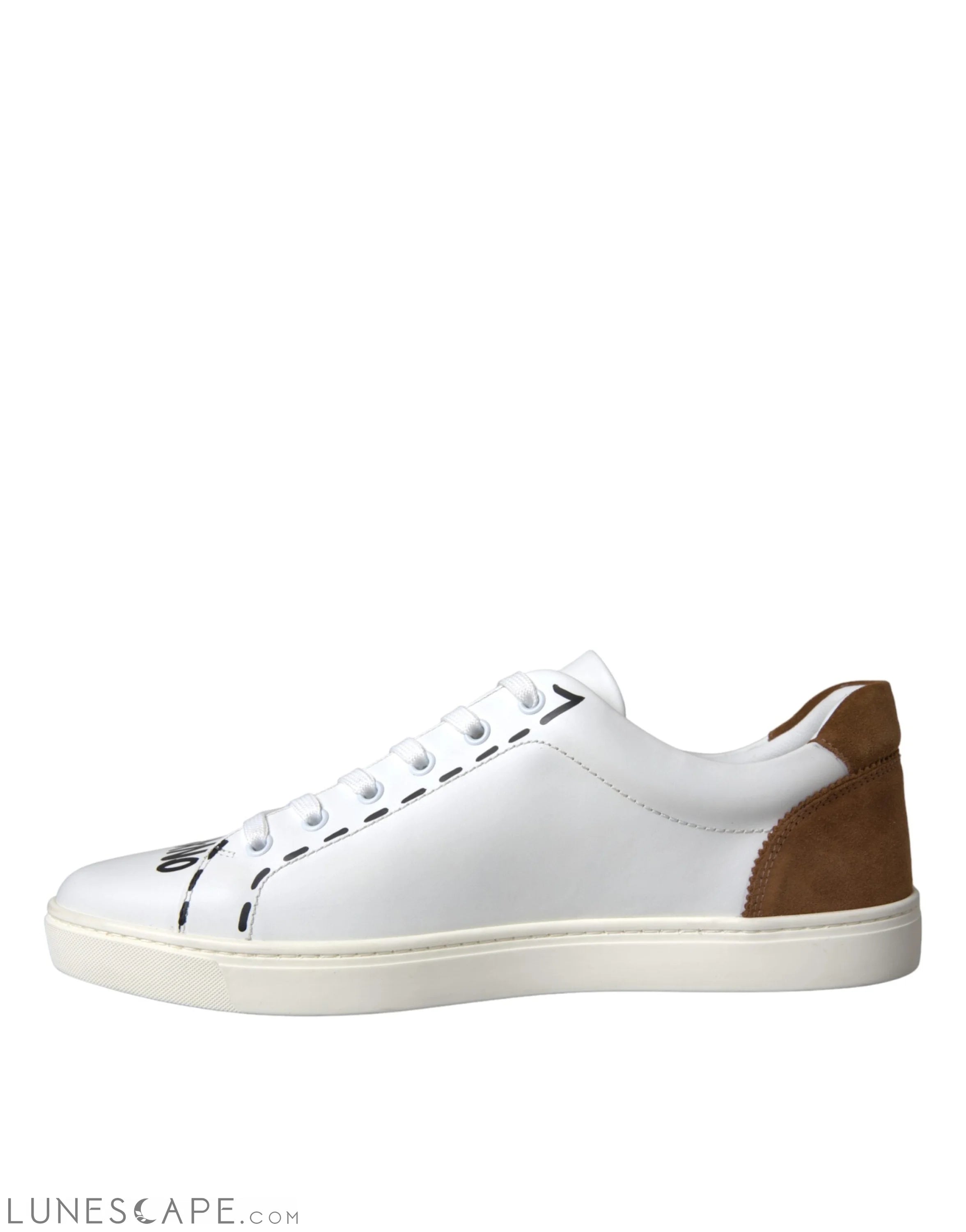 Dolce & Gabbana White Brown Leather Logo Low Top Sneakers Shoes LUNESCAPE