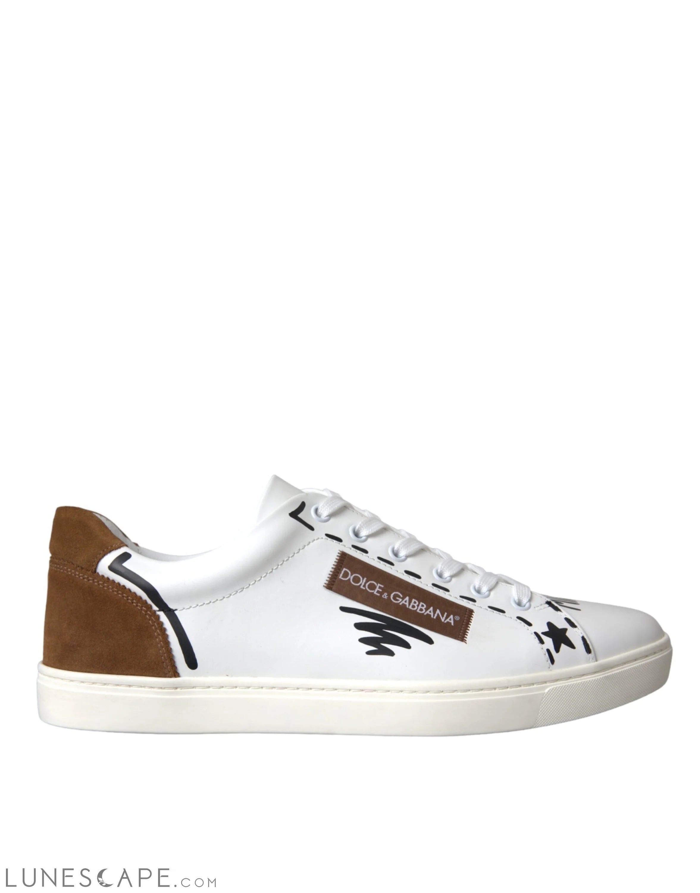 Dolce & Gabbana White Brown Leather Logo Low Top Sneakers Shoes LUNESCAPE