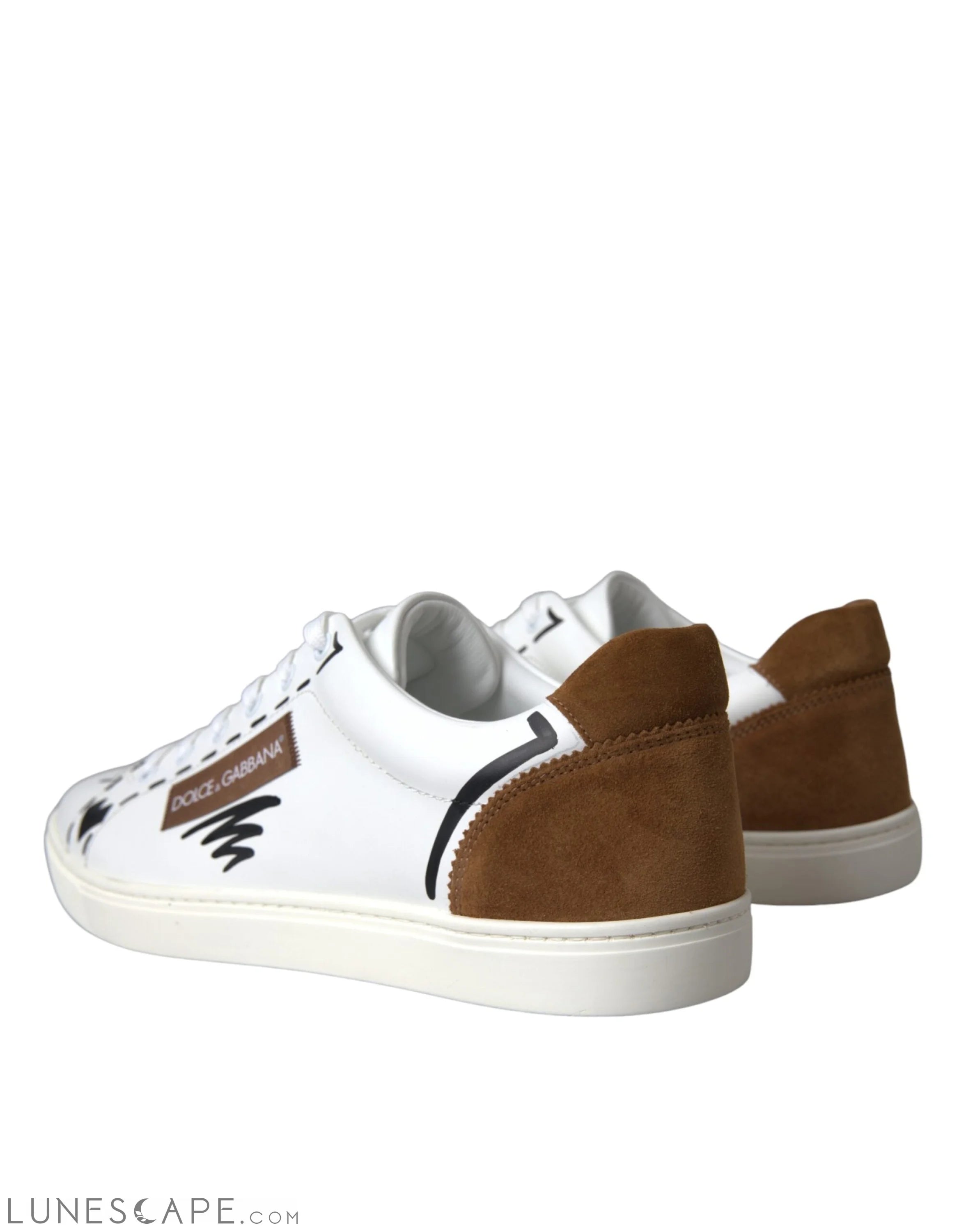 Dolce & Gabbana White Brown Leather Logo Low Top Sneakers Shoes LUNESCAPE