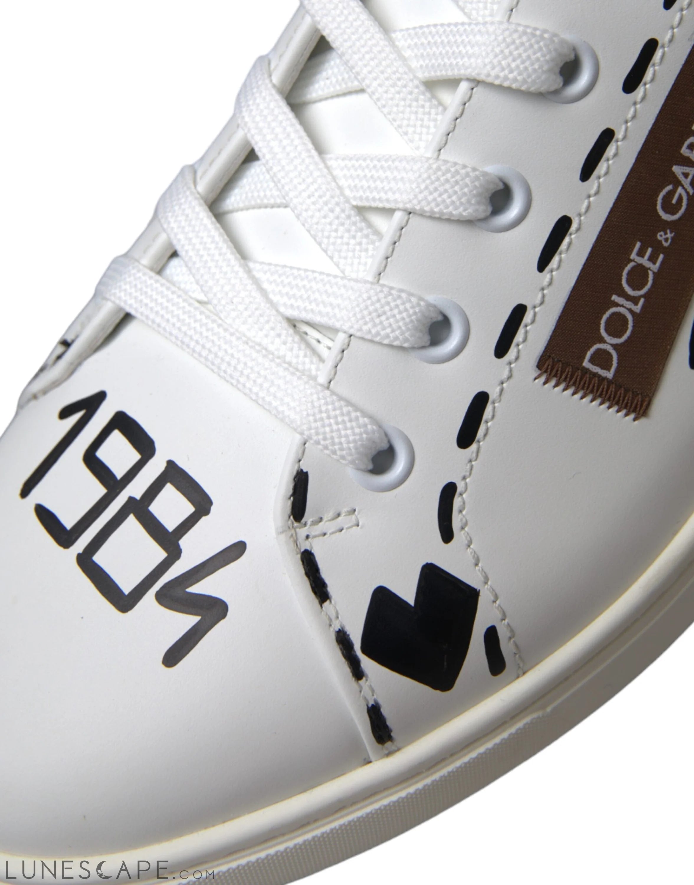 Dolce & Gabbana White Brown Leather Logo Low Top Sneakers Shoes LUNESCAPE