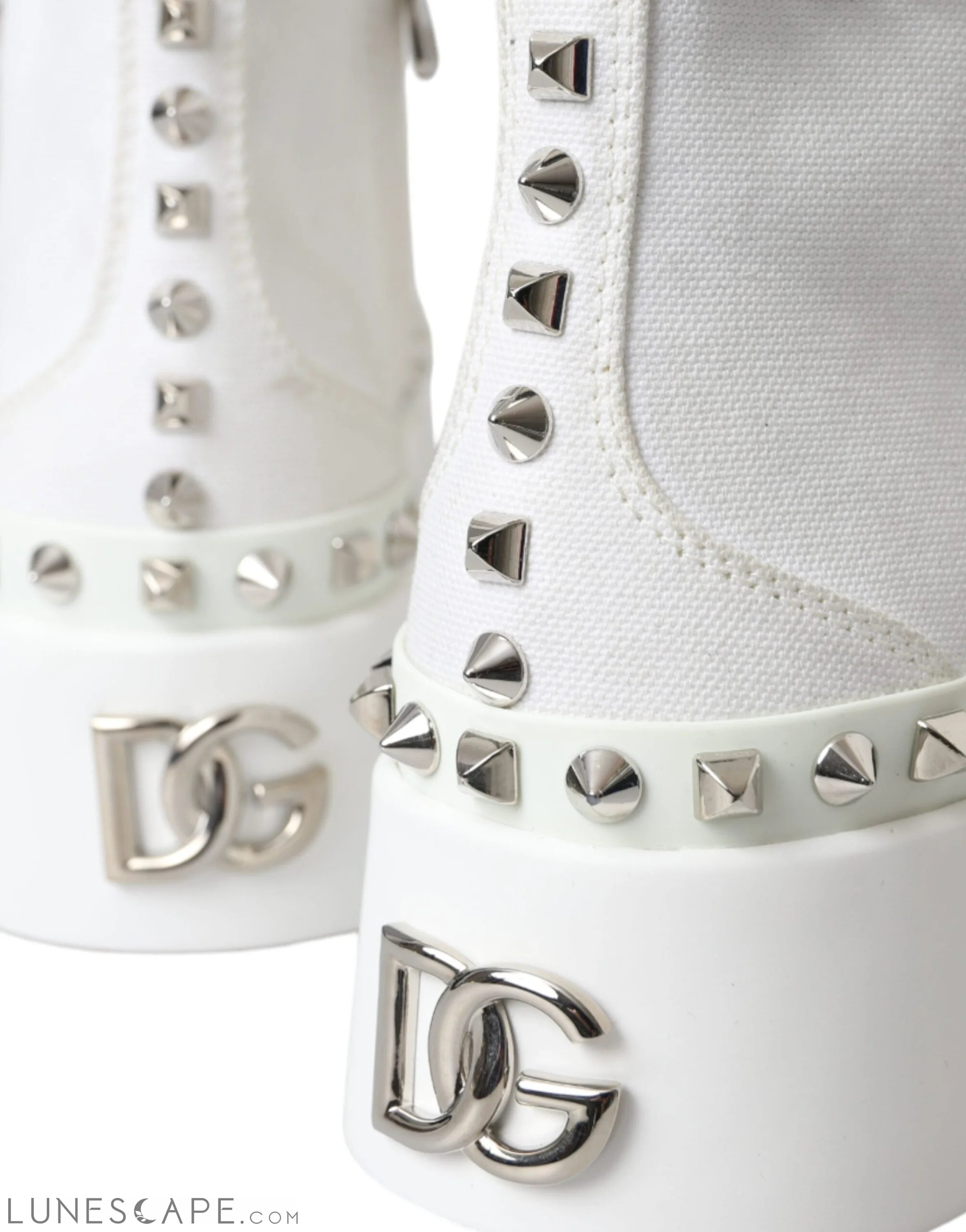 Dolce & Gabbana White Canvas Studded Sneakers Boots Shoes LUNESCAPE