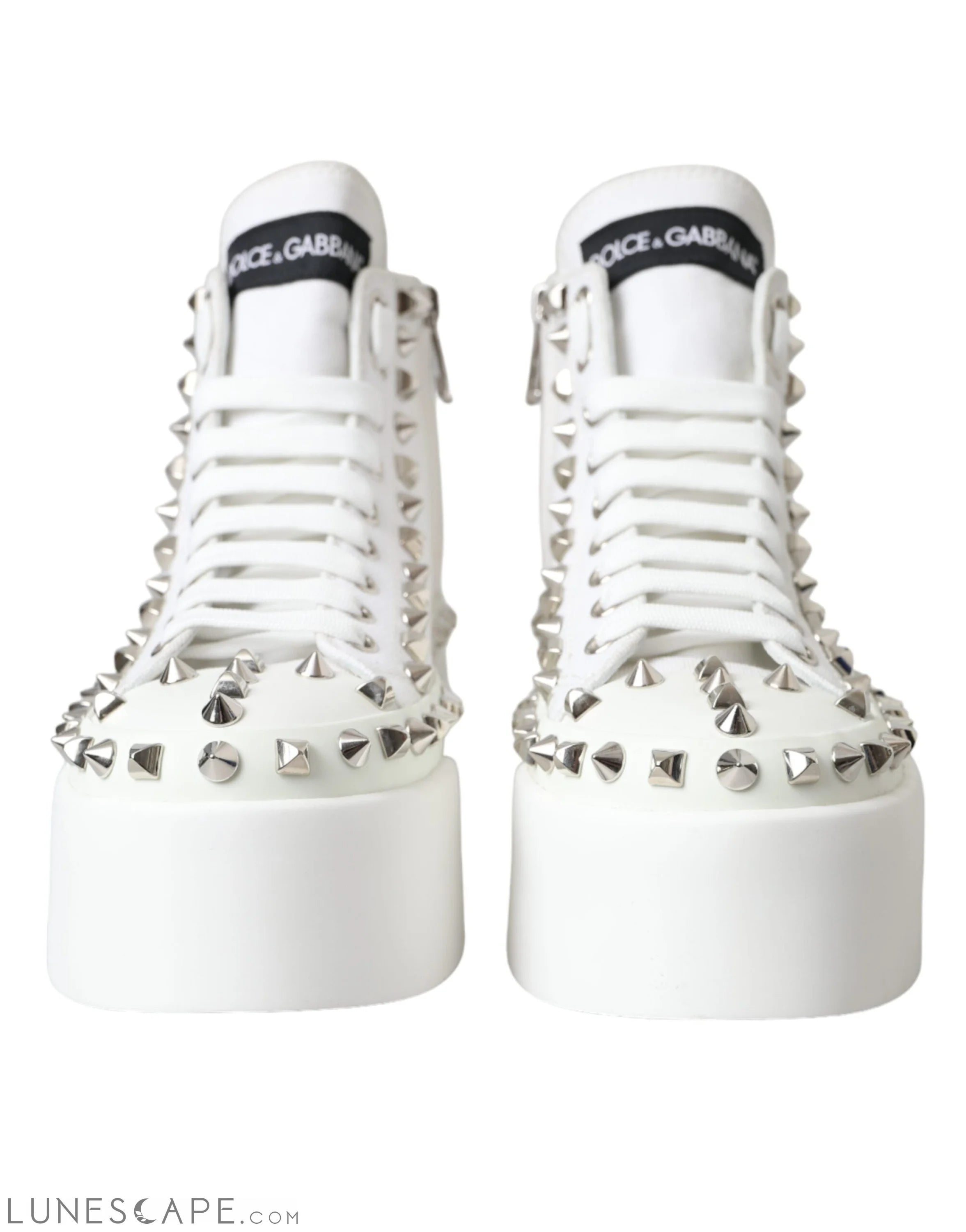 Dolce & Gabbana White Canvas Studded Sneakers Boots Shoes LUNESCAPE