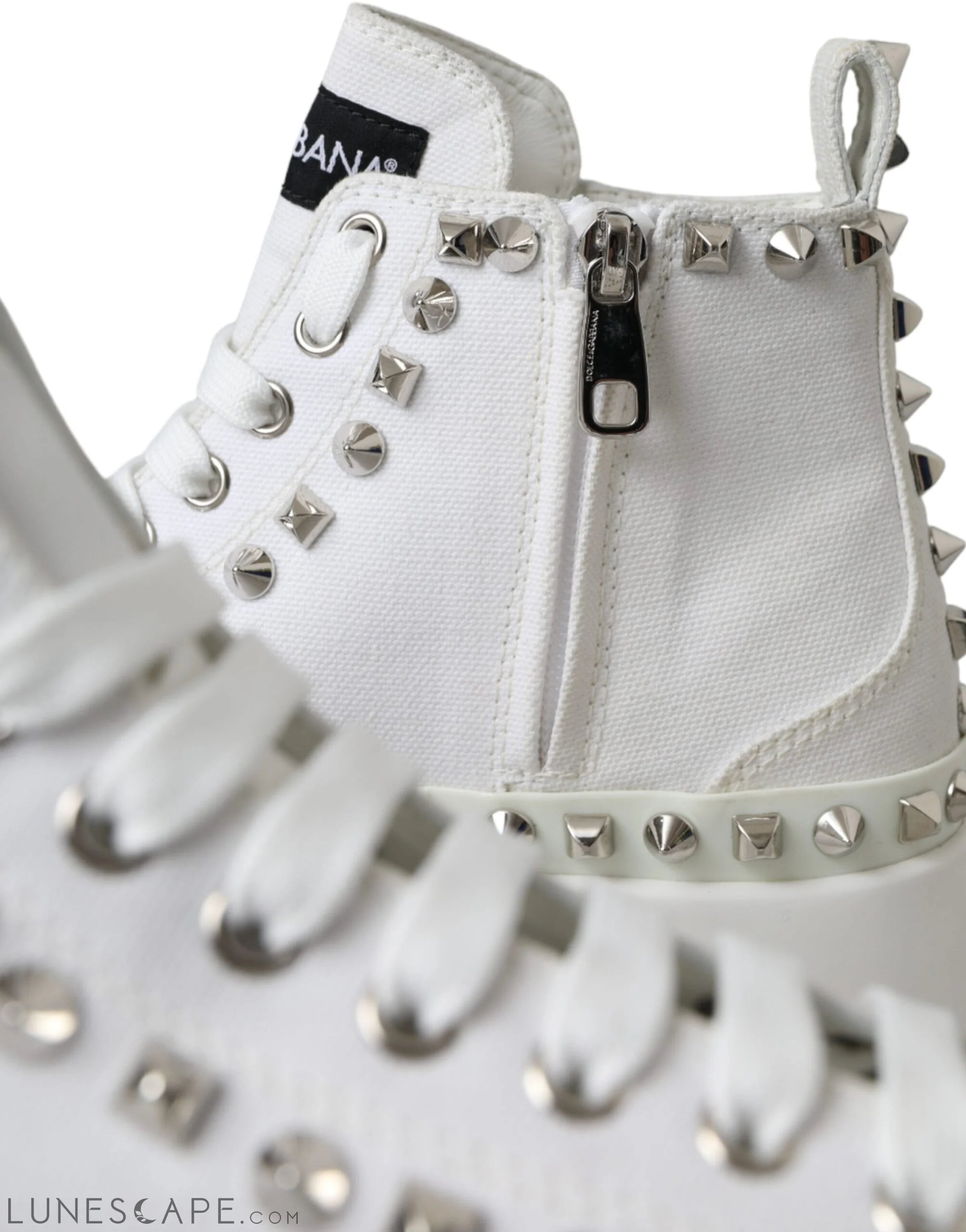 Dolce & Gabbana White Canvas Studded Sneakers Boots Shoes LUNESCAPE