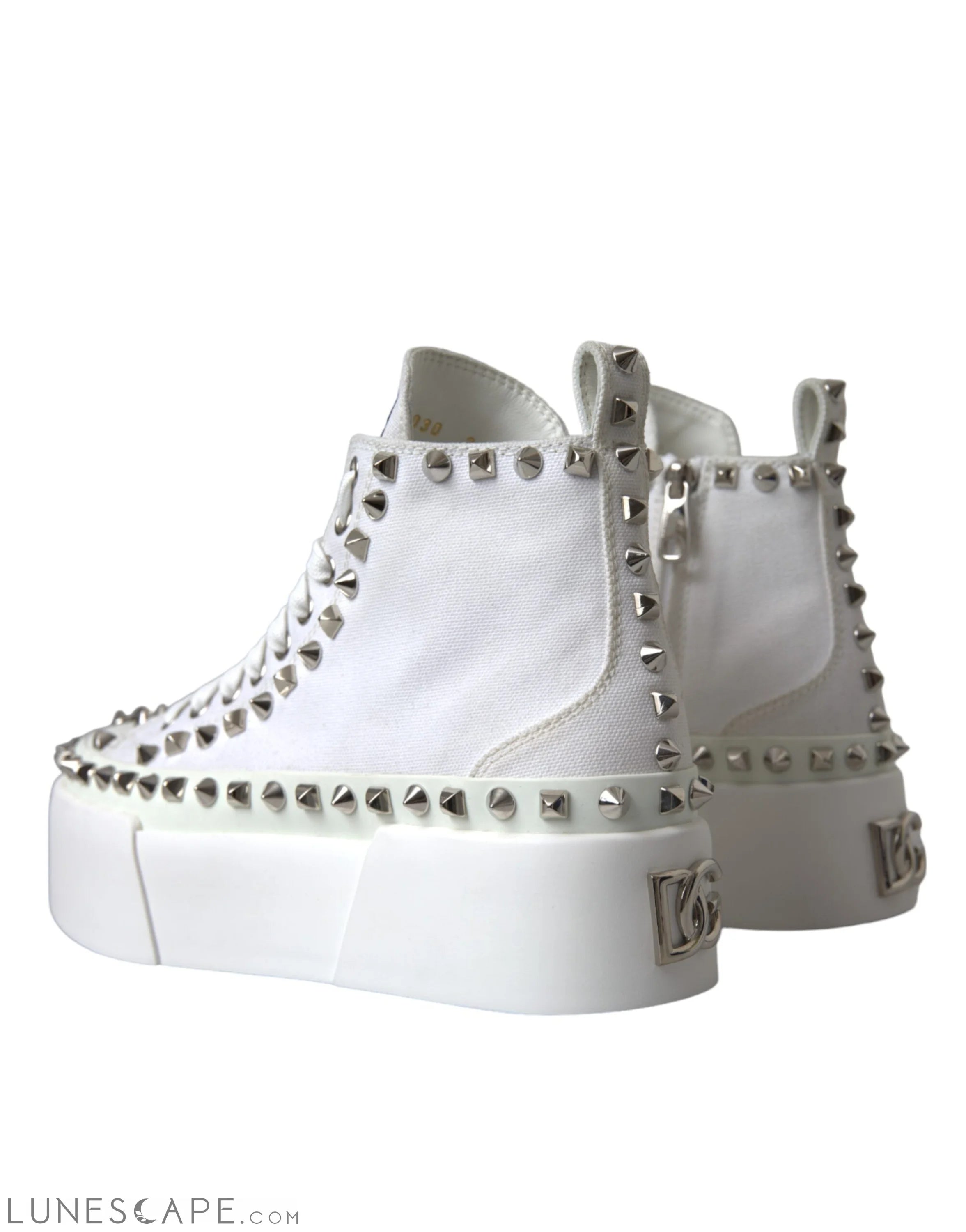 Dolce & Gabbana White Canvas Studded Sneakers Boots Shoes LUNESCAPE
