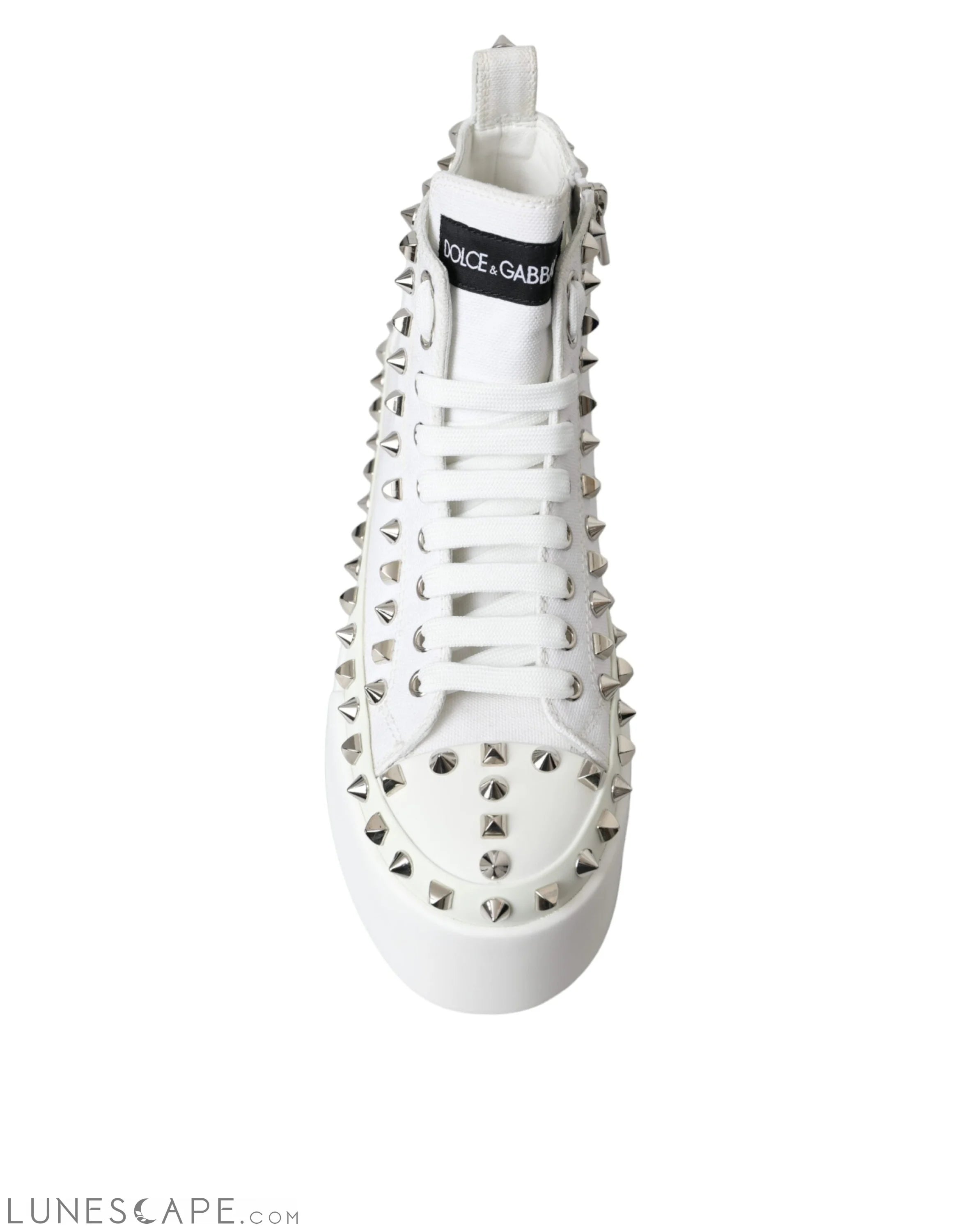 Dolce & Gabbana White Canvas Studded Sneakers Boots Shoes LUNESCAPE