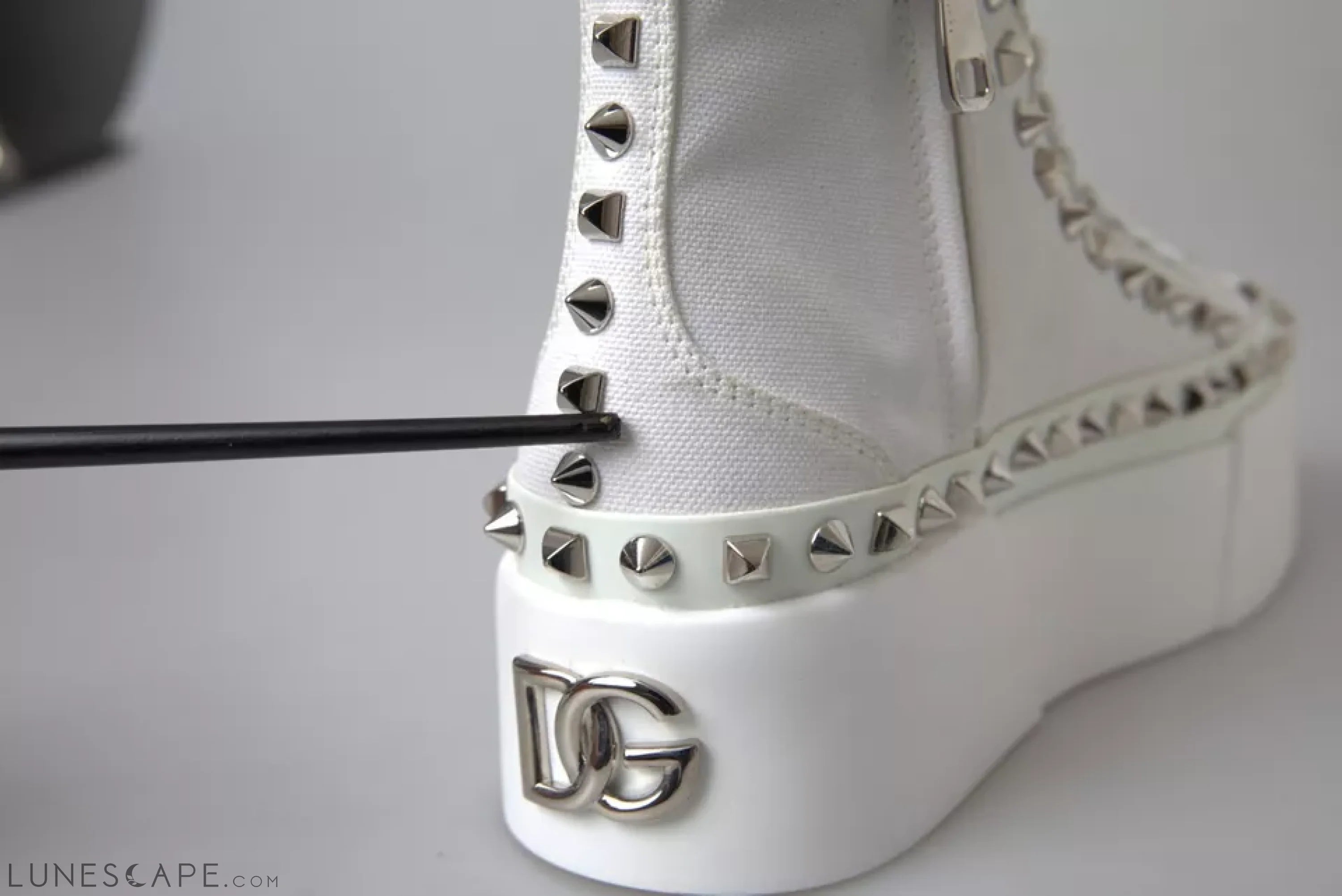 Dolce & Gabbana White Canvas Studded Sneakers Boots LUNESCAPE