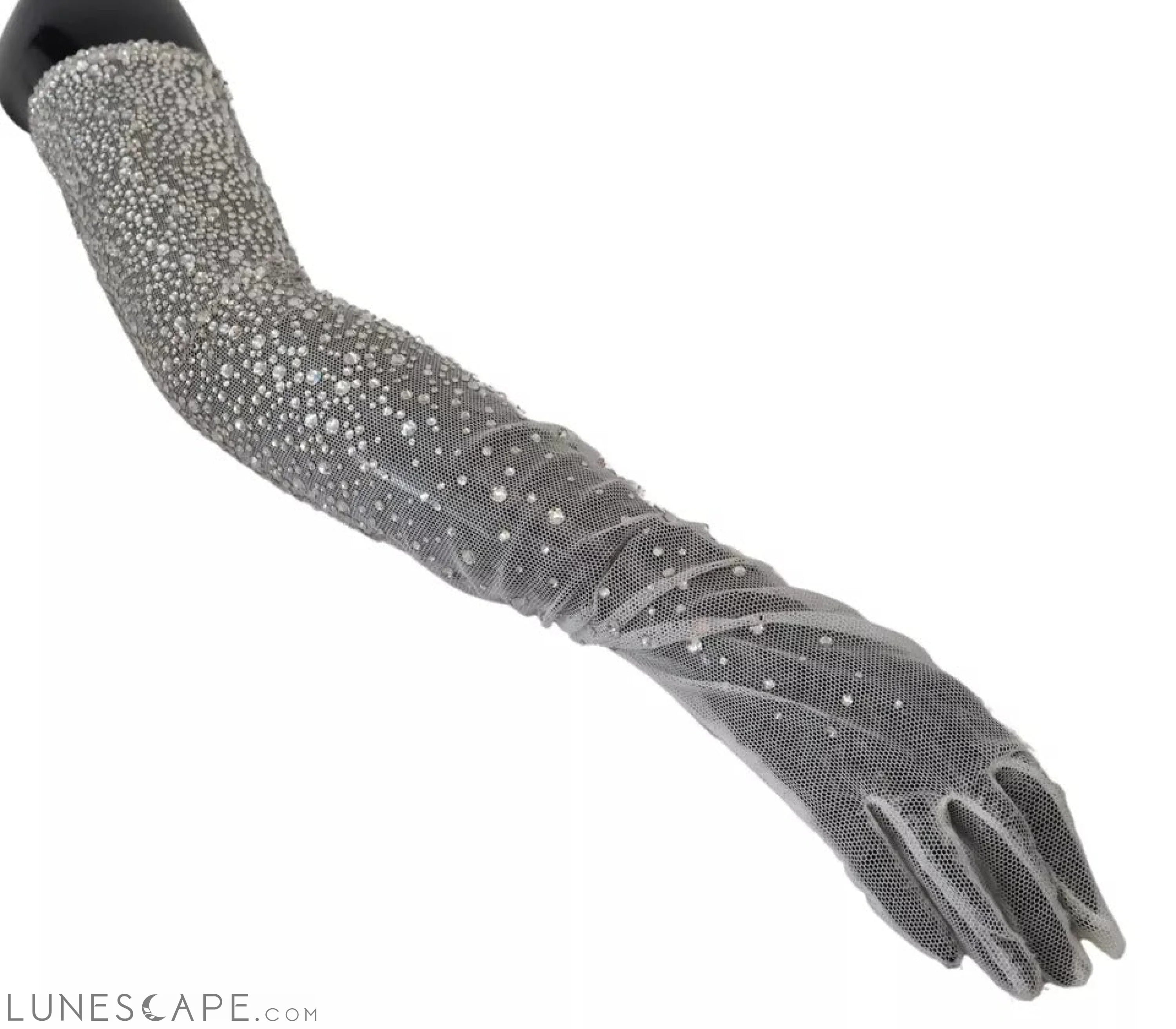 Dolce & Gabbana White Crystal Elbow Length Cotton Tulle Gloves LUNESCAPE