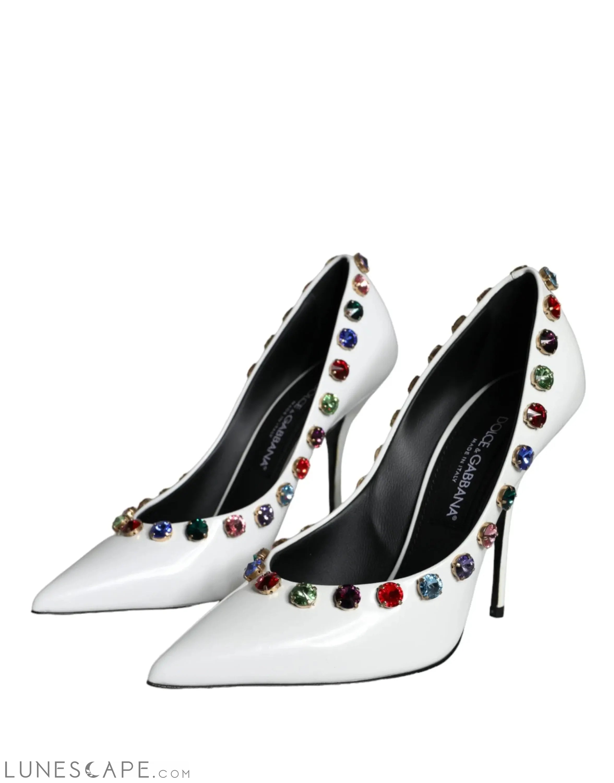 Dolce & Gabbana White Crystal Leather High Heels Pumps Shoes LUNESCAPE