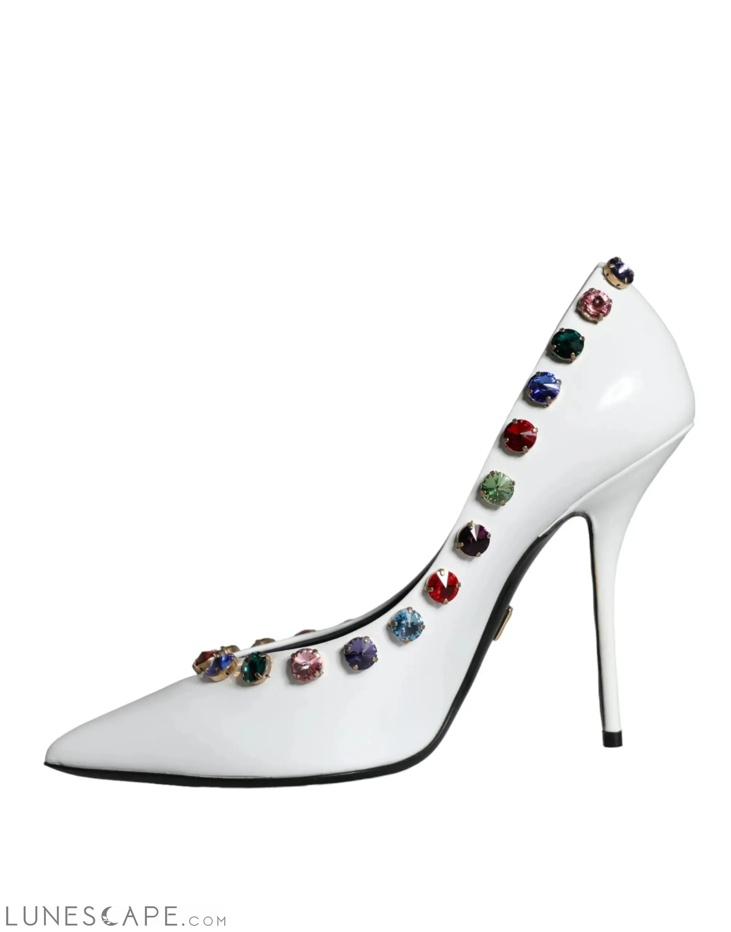 Dolce & Gabbana White Crystal Leather High Heels Pumps Shoes LUNESCAPE