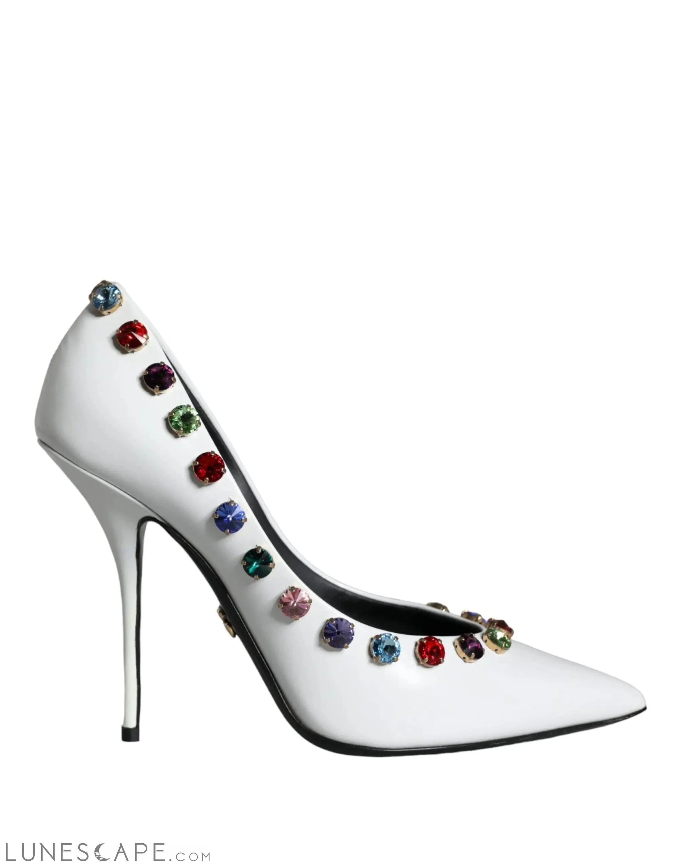 Dolce & Gabbana White Crystal Leather High Heels Pumps Shoes LUNESCAPE