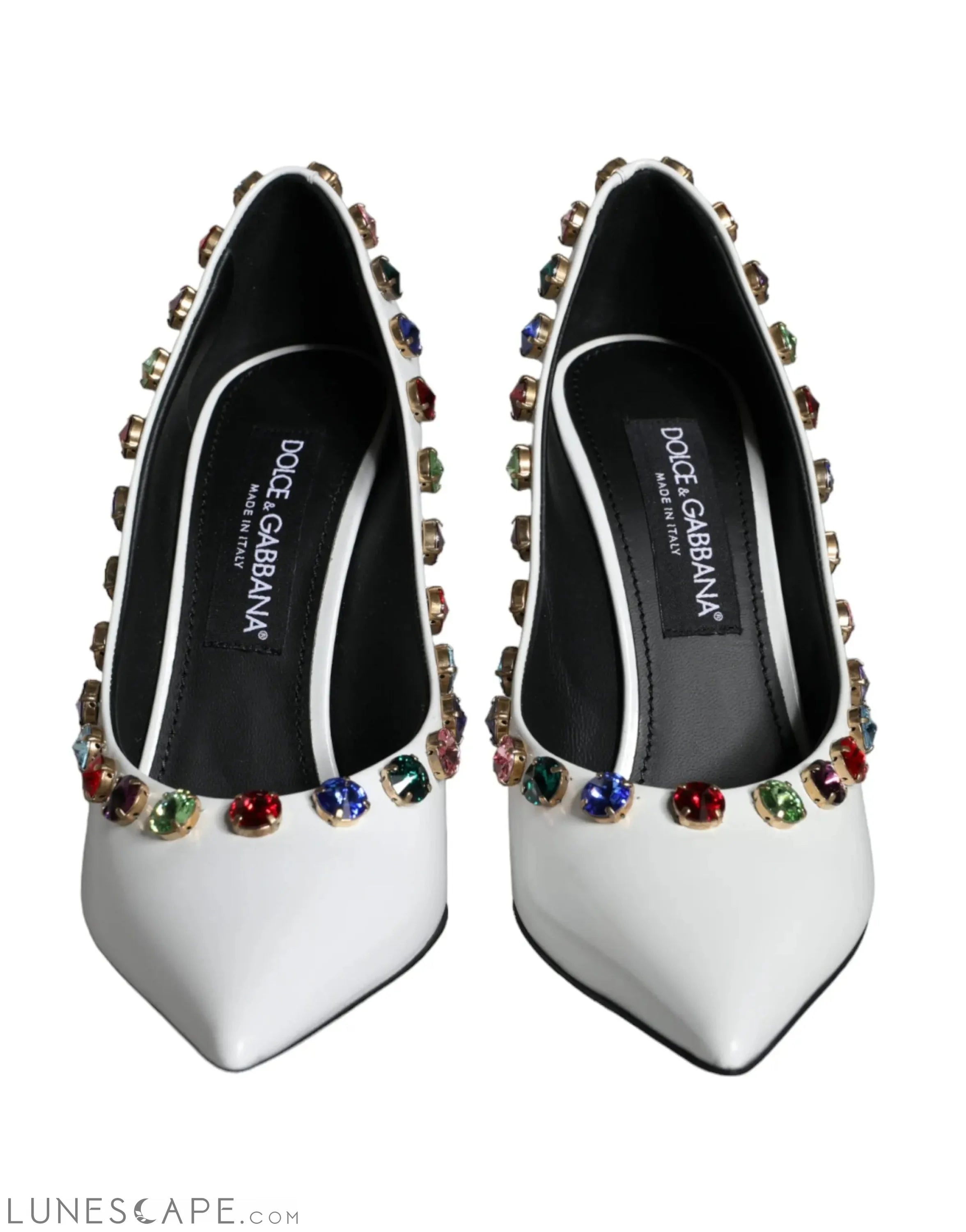 Dolce & Gabbana White Crystal Leather High Heels Pumps Shoes LUNESCAPE