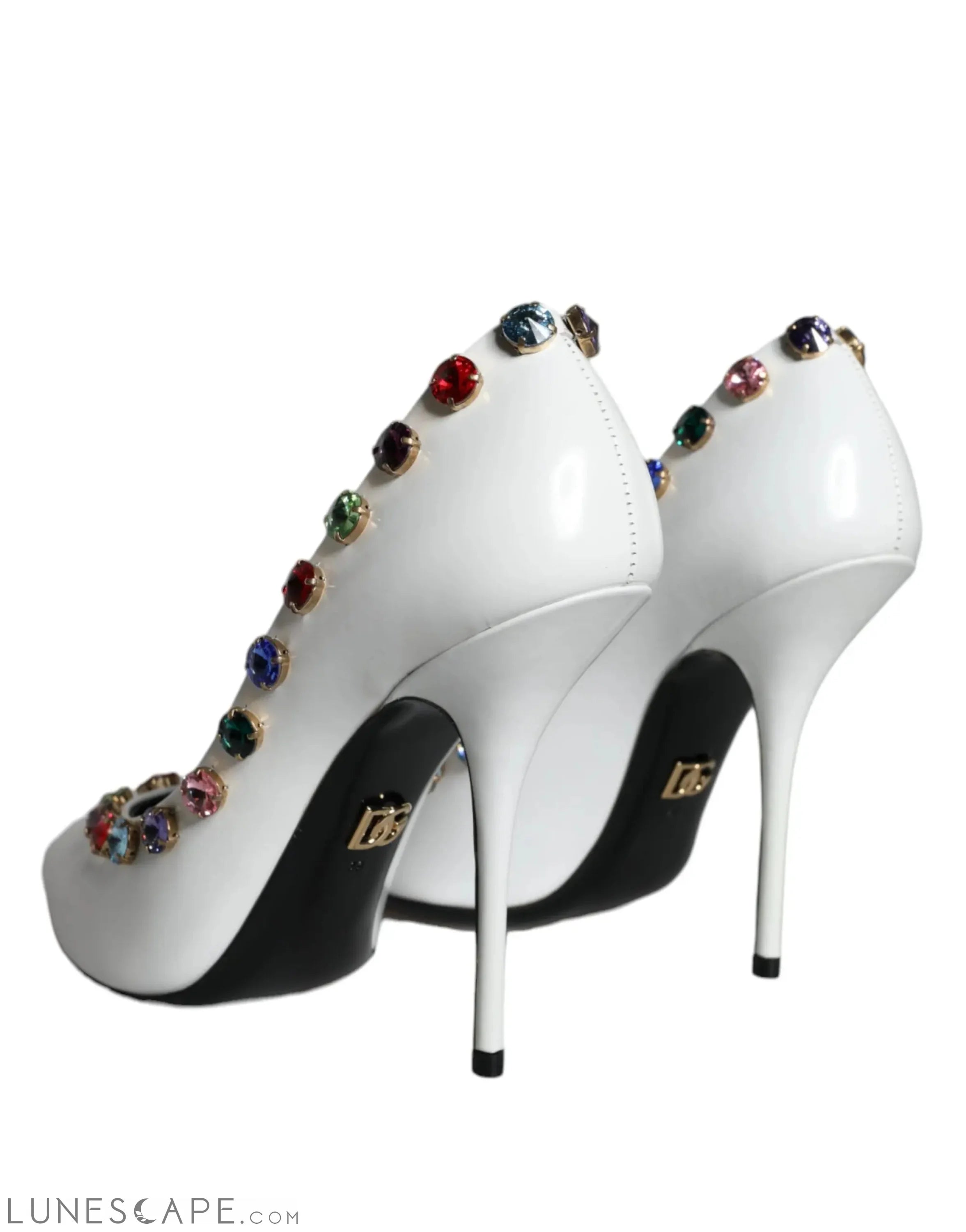 Dolce & Gabbana White Crystal Leather High Heels Pumps Shoes LUNESCAPE