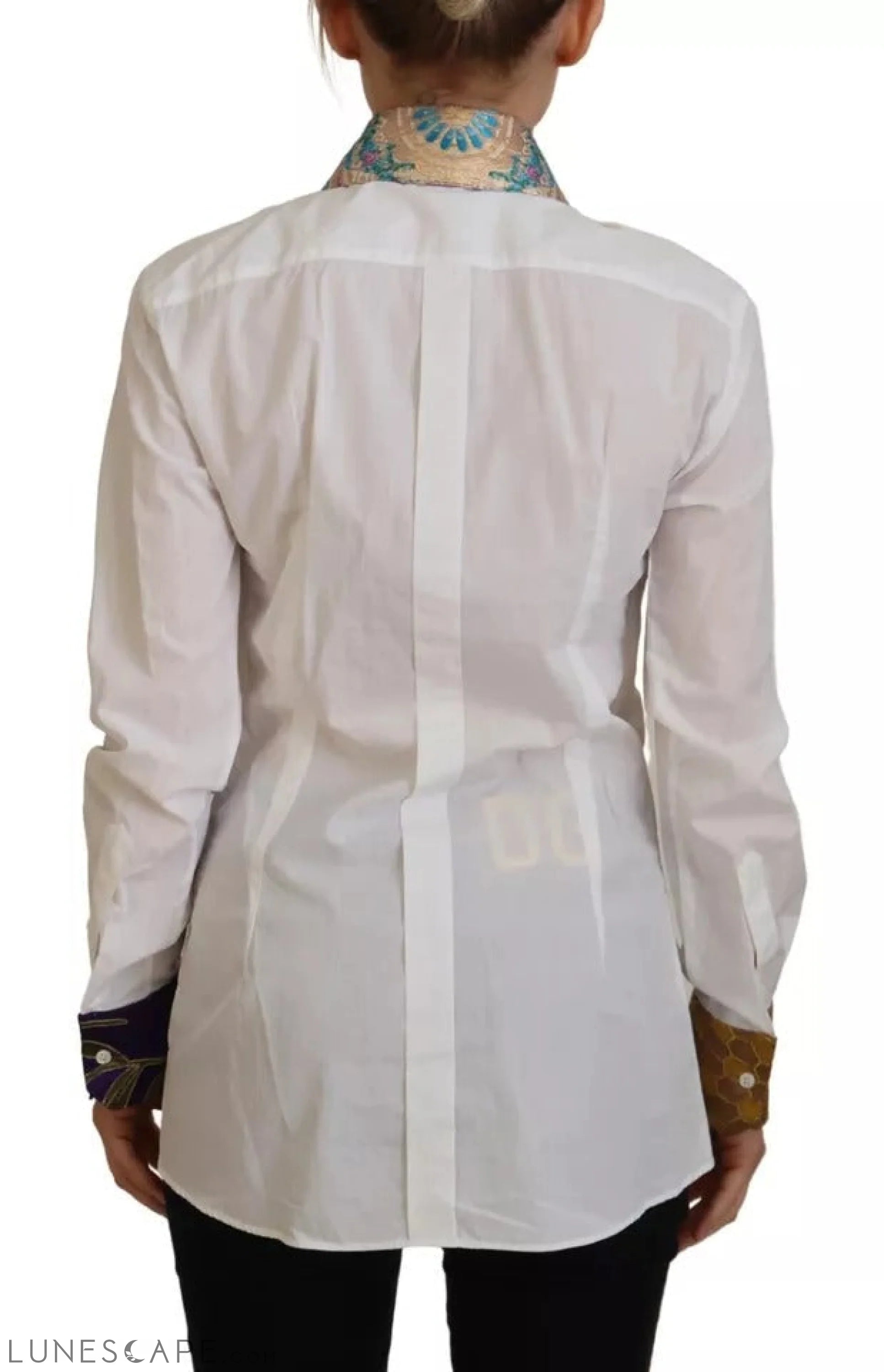 Dolce & Gabbana White Floral Jacquard Cotton Long Sleeves Top LUNESCAPE