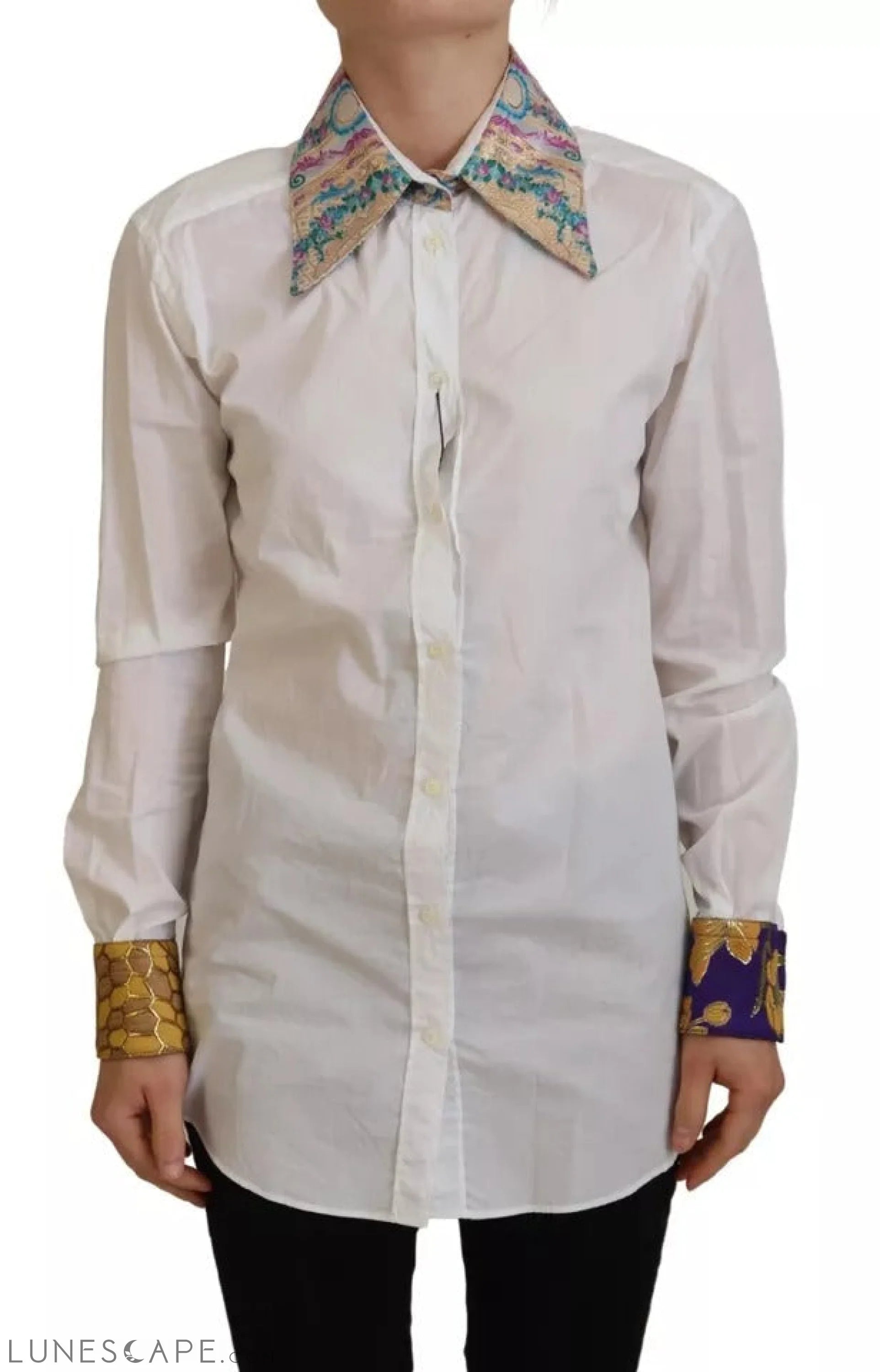 Dolce & Gabbana White Floral Jacquard Cotton Long Sleeves Top LUNESCAPE