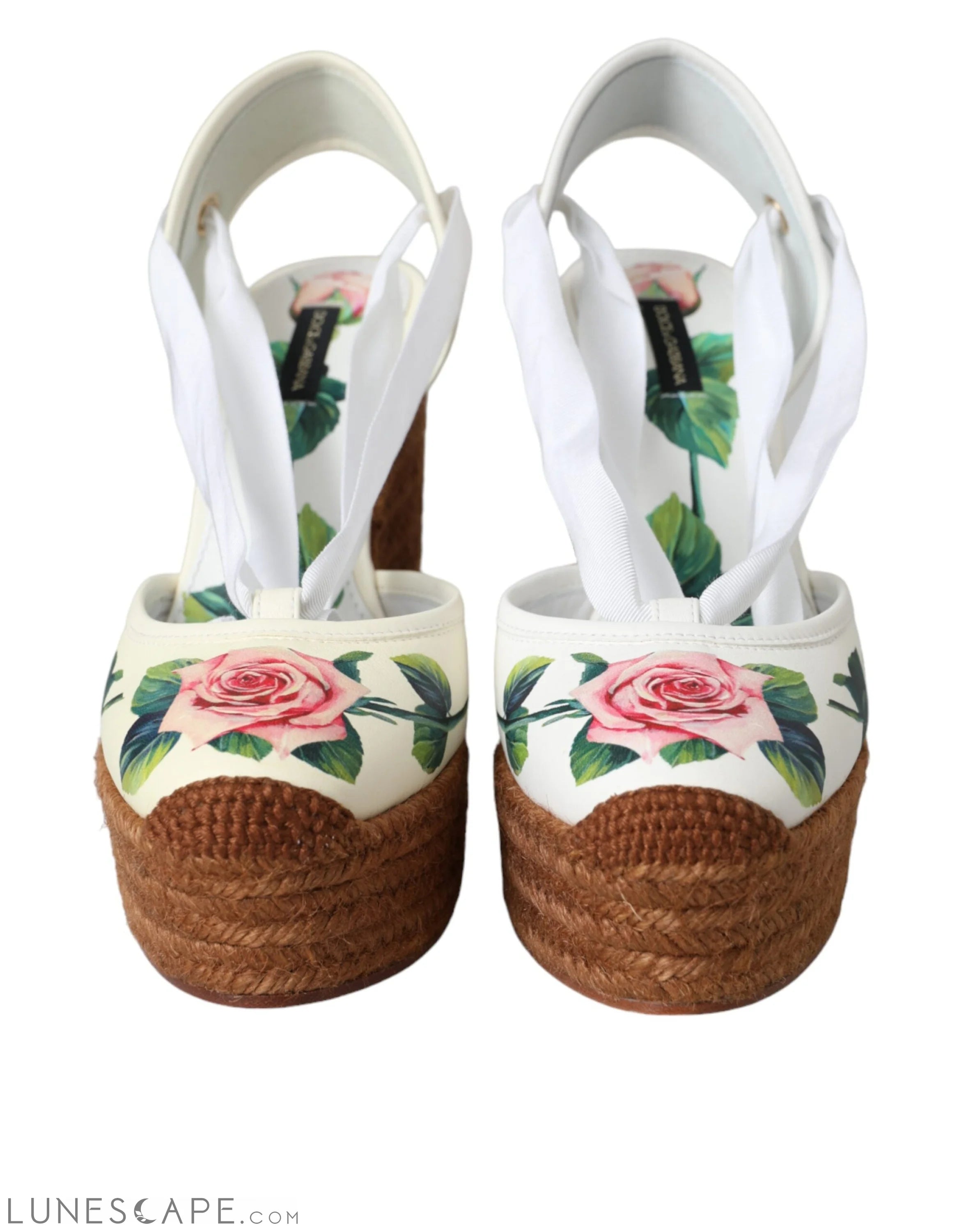 Dolce & Gabbana White Floral Wedge Heels Sandals Shoes LUNESCAPE