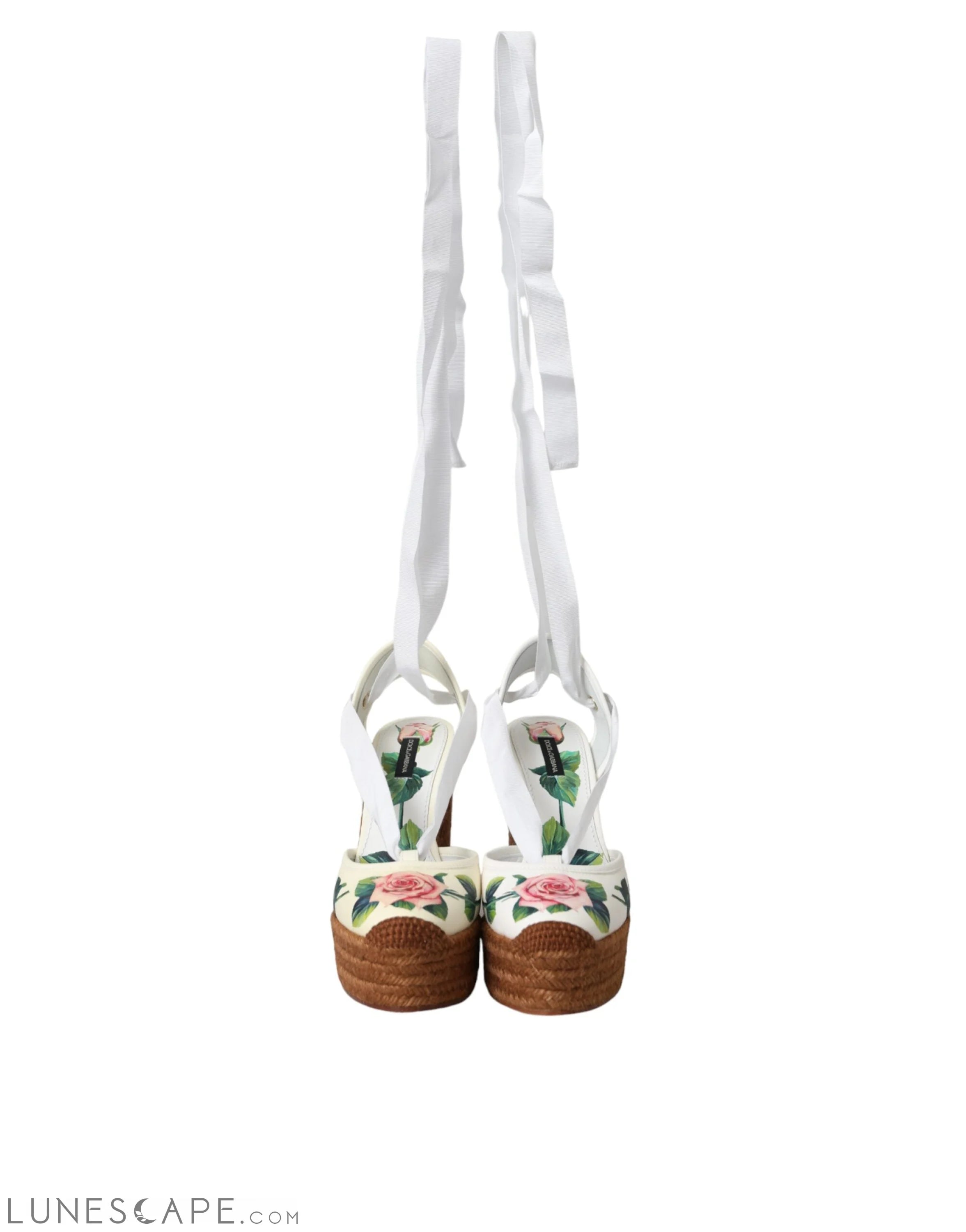 Dolce & Gabbana White Floral Wedge Heels Sandals Shoes LUNESCAPE