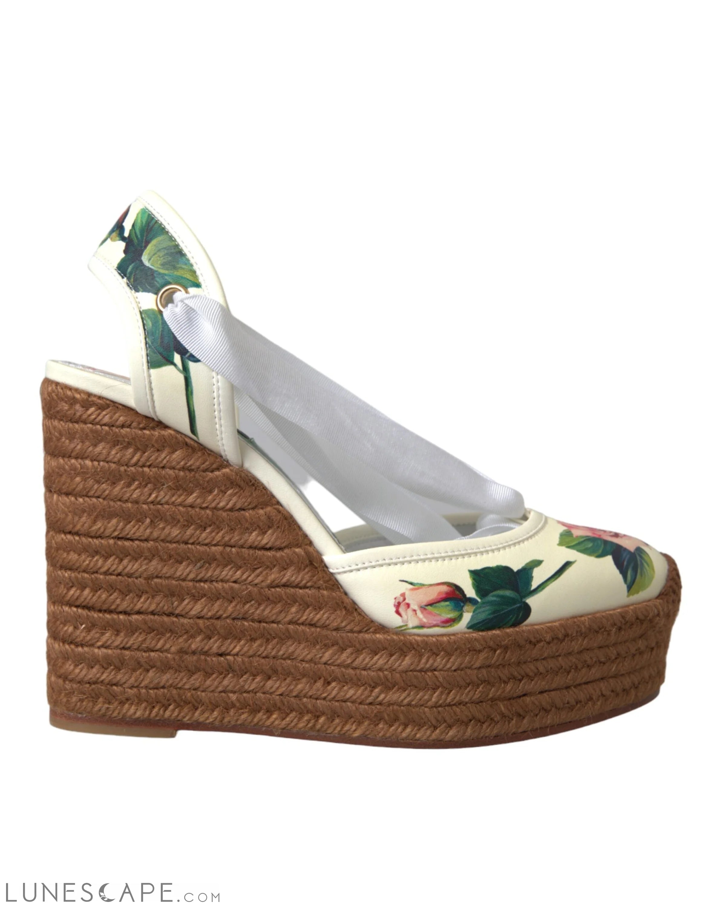 Dolce & Gabbana White Floral Wedge Heels Sandals Shoes LUNESCAPE