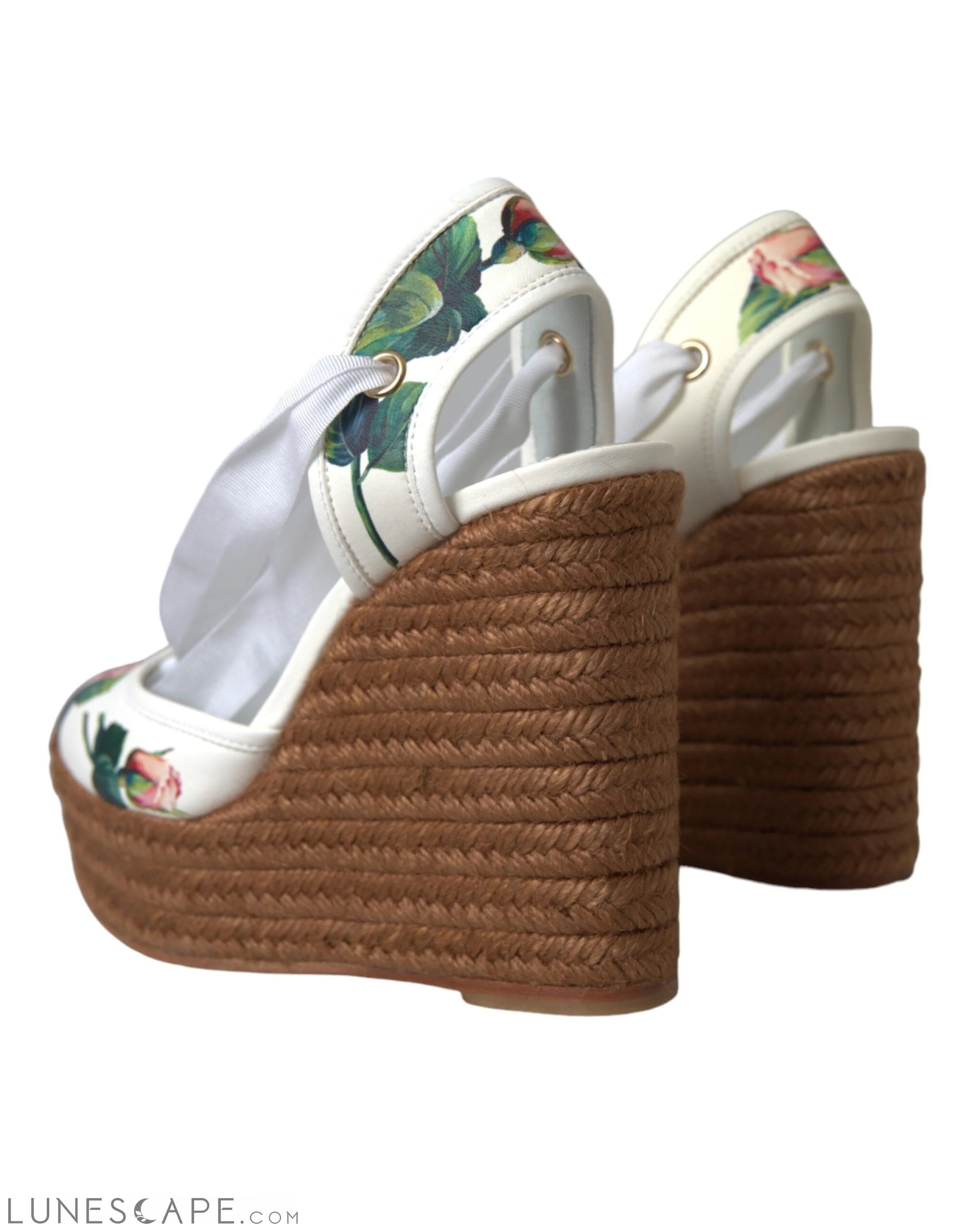 Dolce & Gabbana White Floral Wedge Heels Sandals Shoes LUNESCAPE