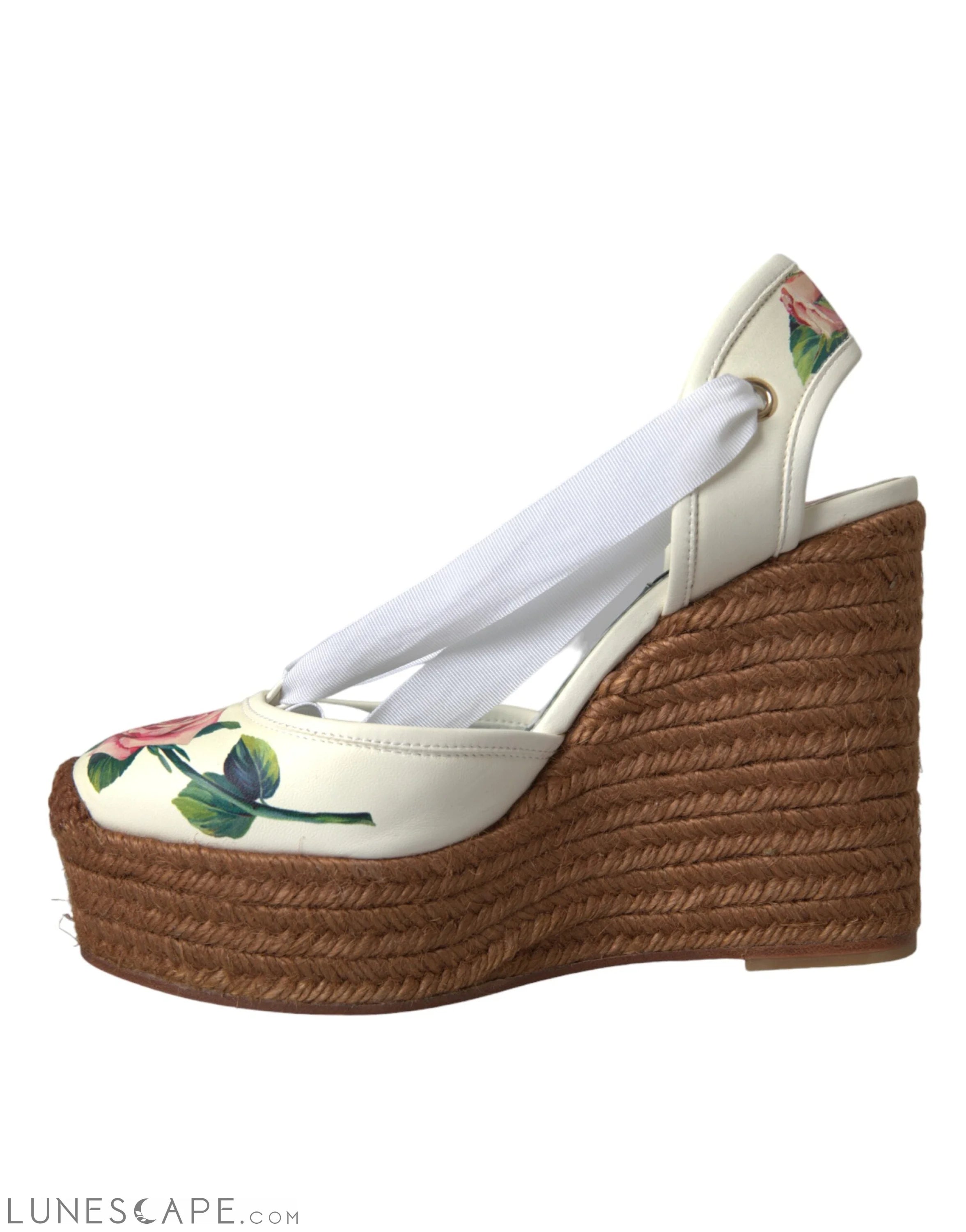 Dolce & Gabbana White Floral Wedge Heels Sandals Shoes LUNESCAPE