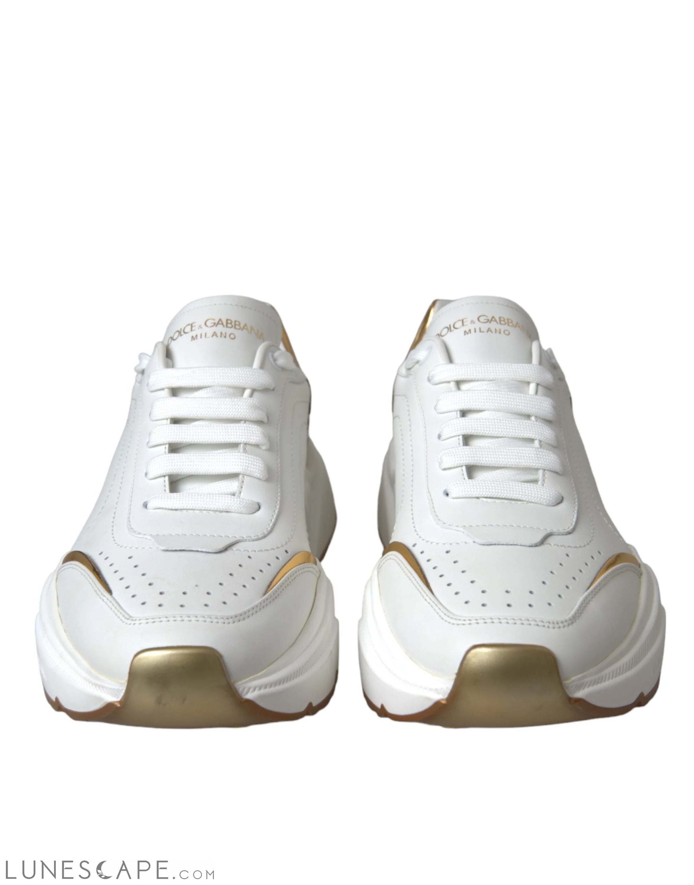 Dolce & Gabbana White Gold DAYMASTER Leather Sneakers Shoes LUNESCAPE
