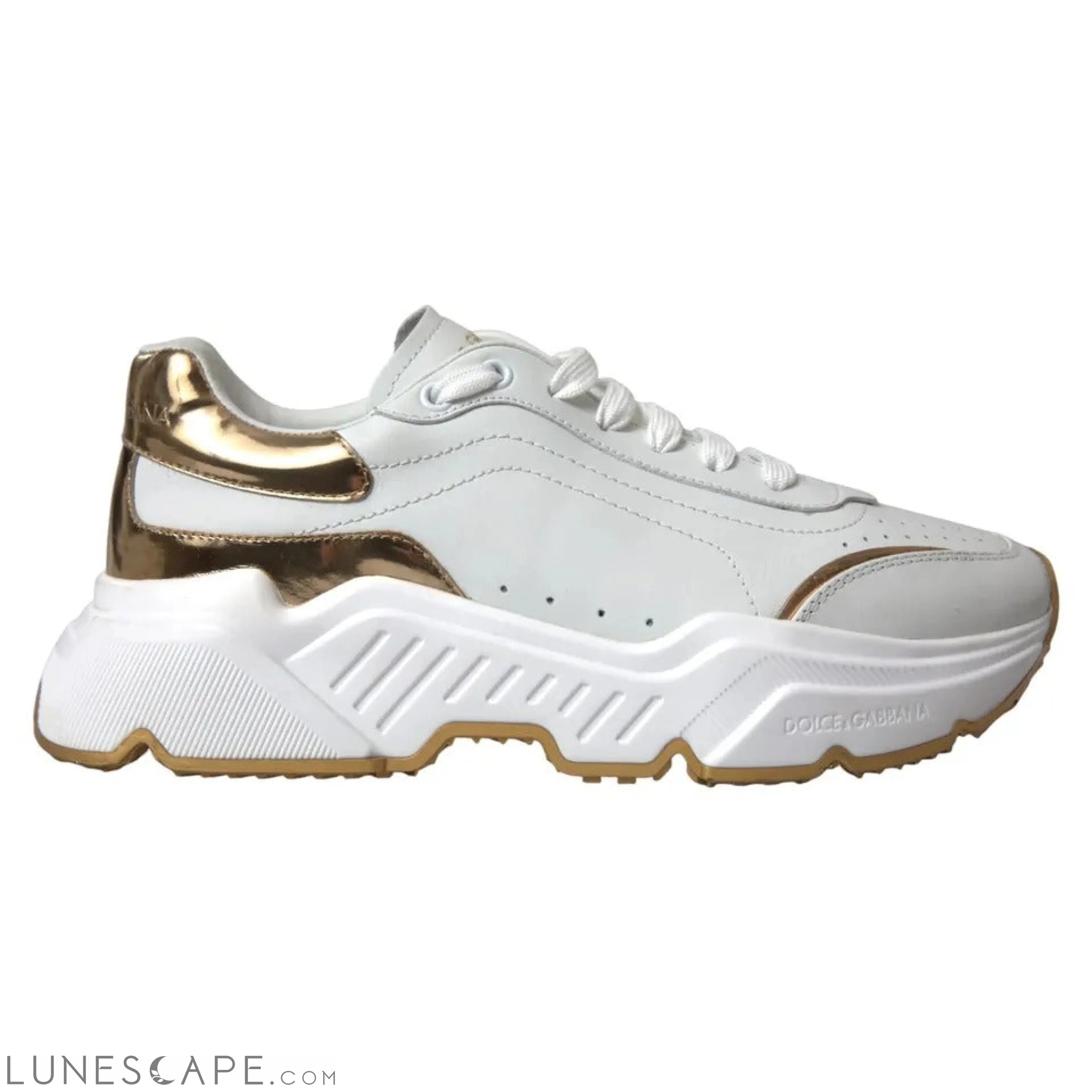 Dolce & Gabbana White Gold Leather Men Sneakers DAYMASTER Shoes LUNESCAPE