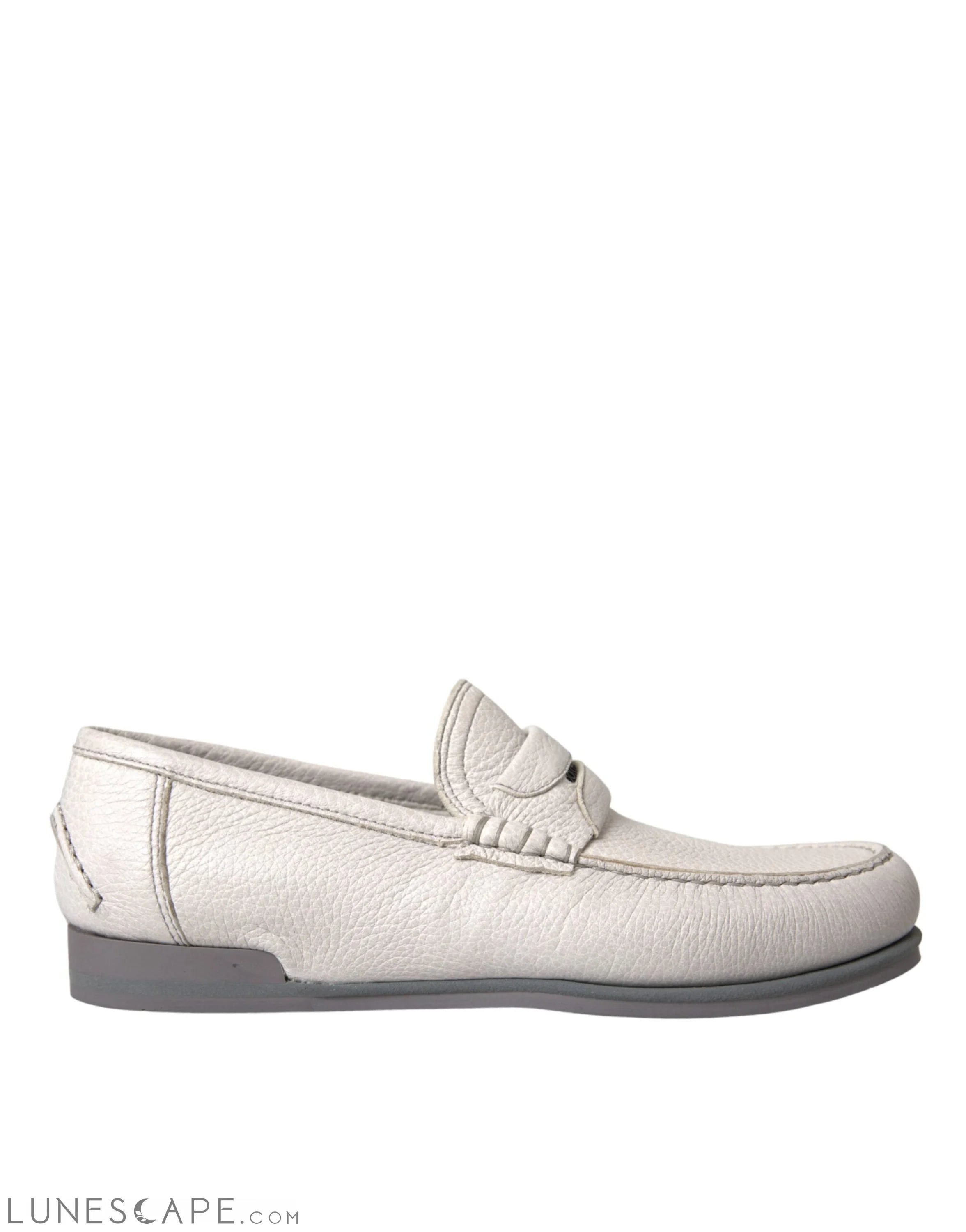 Dolce & Gabbana White Gray Leather Slip Mocassin Shoes Loafer LUNESCAPE