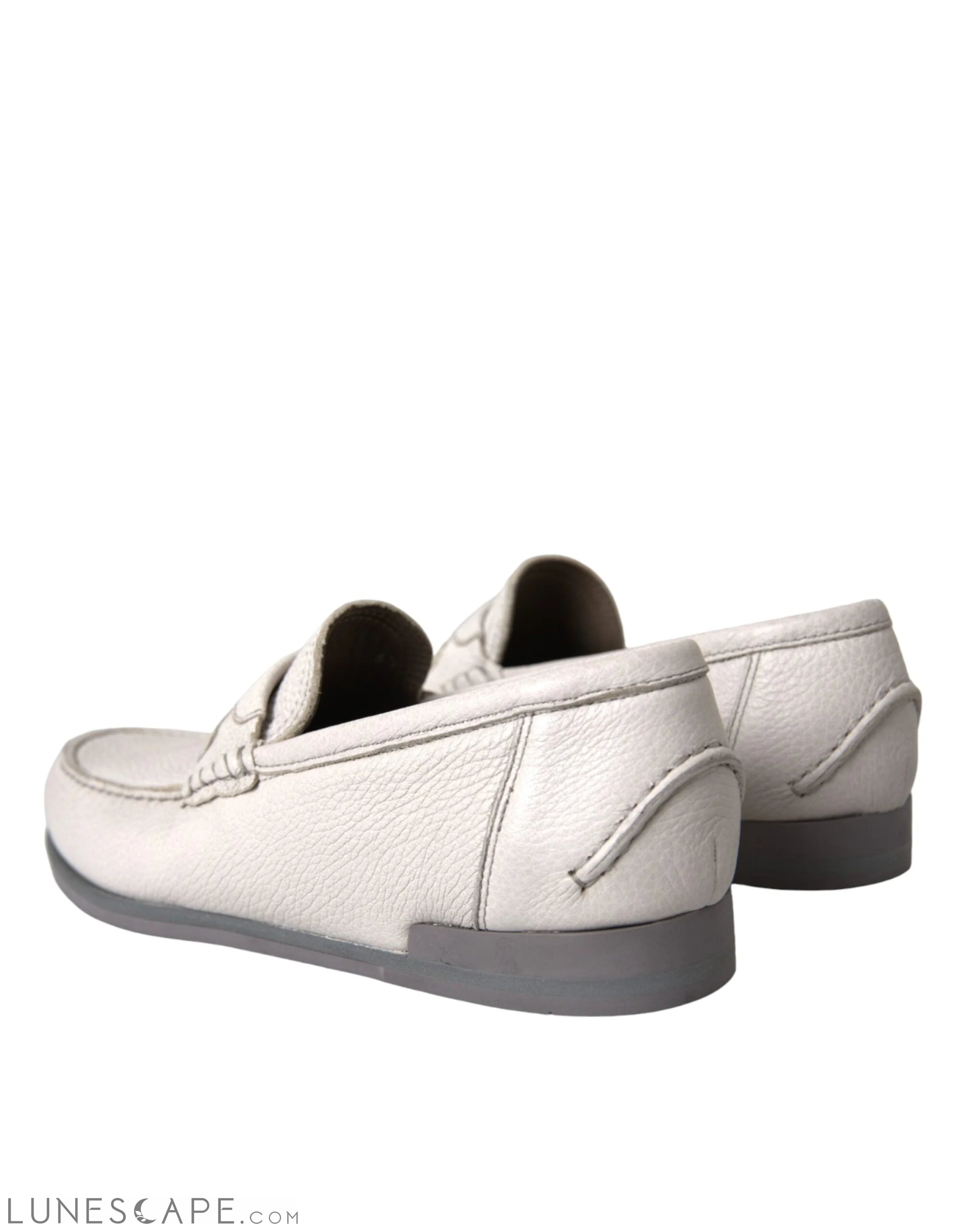 Dolce & Gabbana White Gray Leather Slip Mocassin Shoes Loafer LUNESCAPE