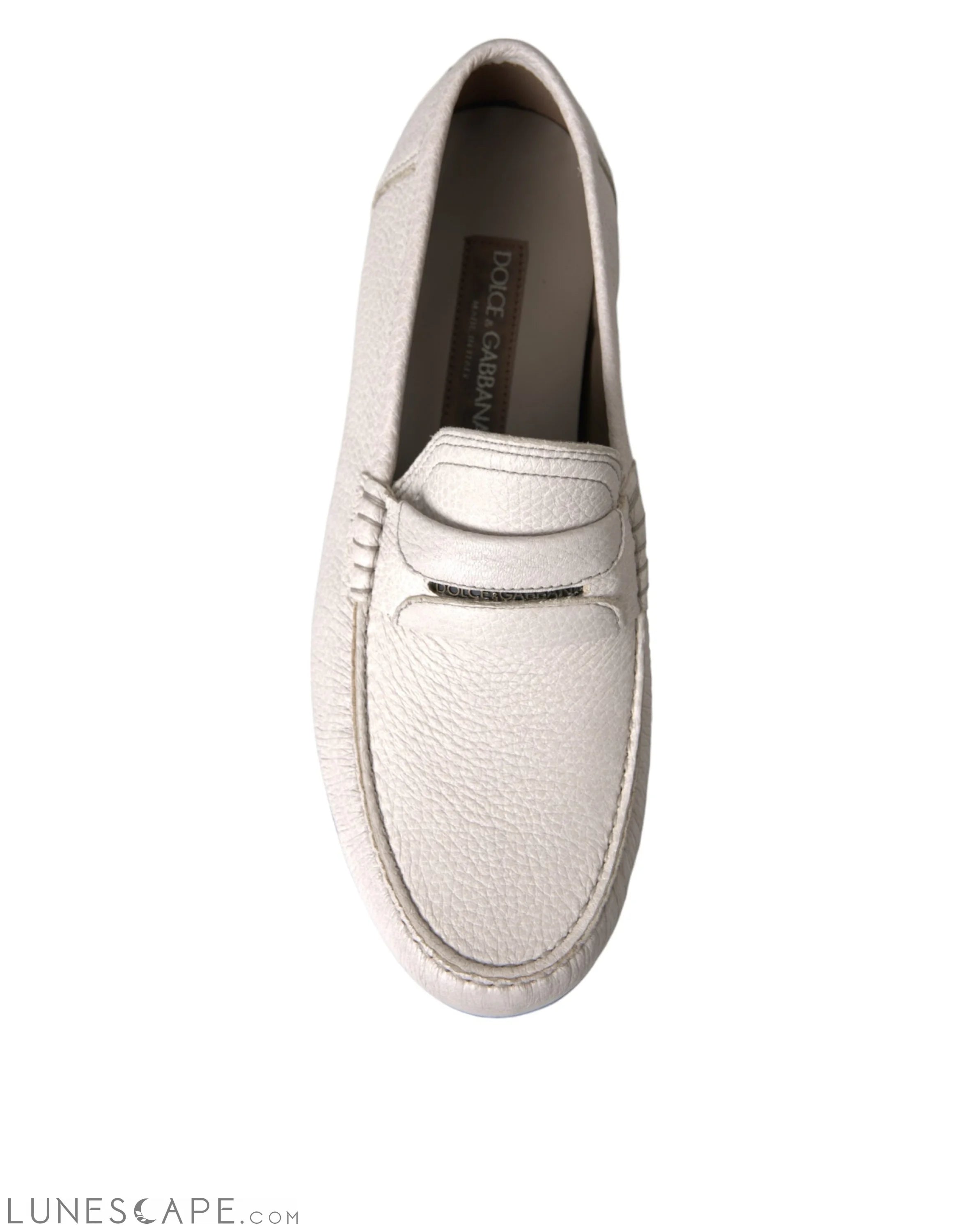 Dolce & Gabbana White Gray Leather Slip Mocassin Shoes Loafer LUNESCAPE