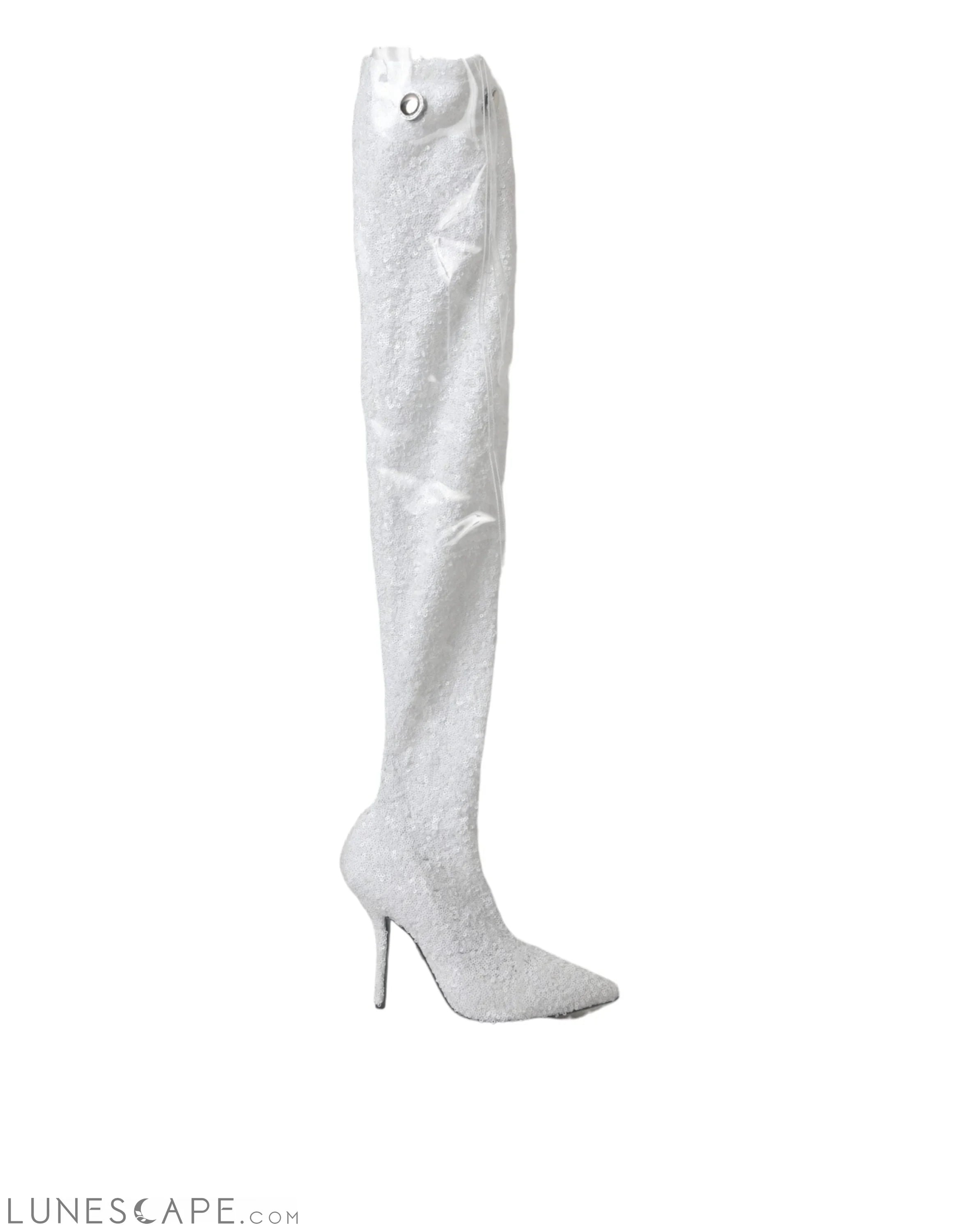 Dolce & Gabbana White Heels Stiletto Knee High Boots LUNESCAPE