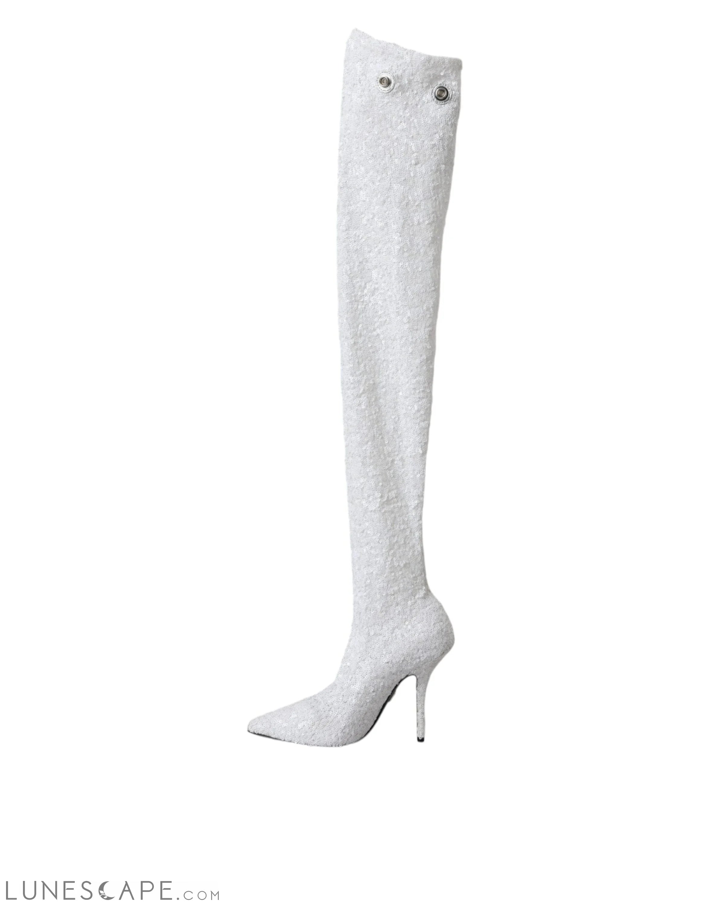 Dolce & Gabbana White Heels Stiletto Knee High Boots LUNESCAPE