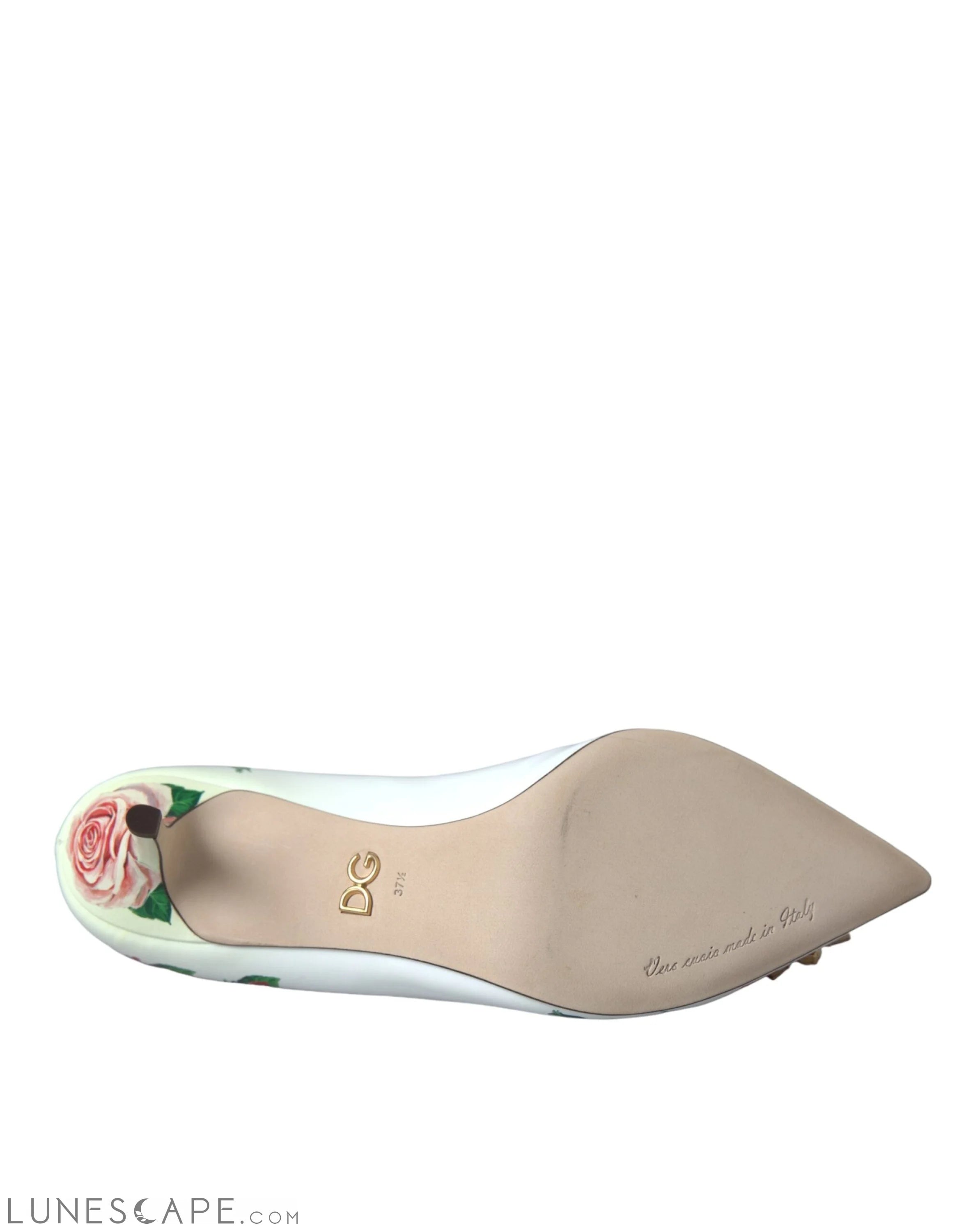 Dolce & Gabbana White Leather Roses Crystal Bellucci Pumps Shoes LUNESCAPE