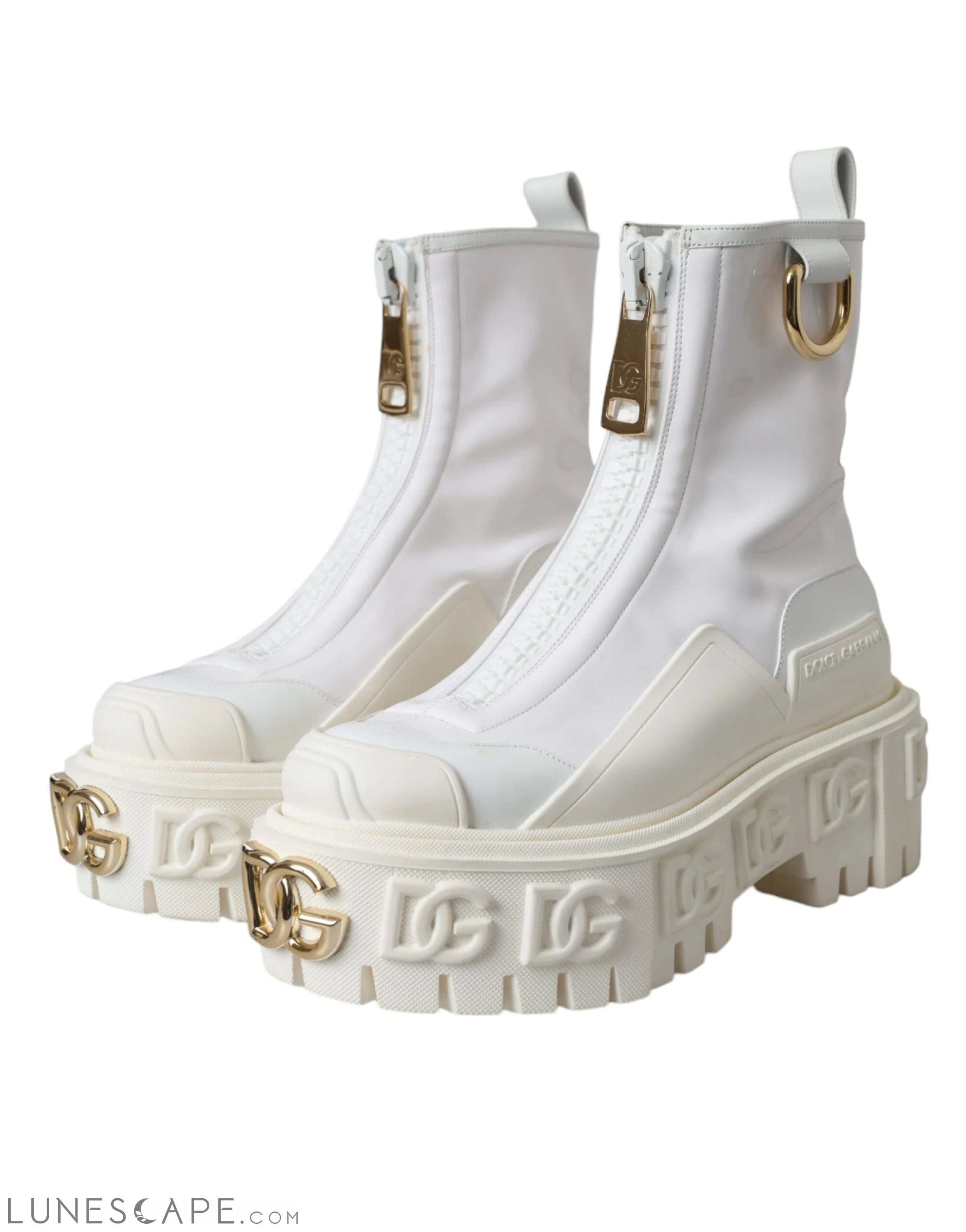 Dolce & Gabbana White Leather Rubber Logo Ankle Boots LUNESCAPE