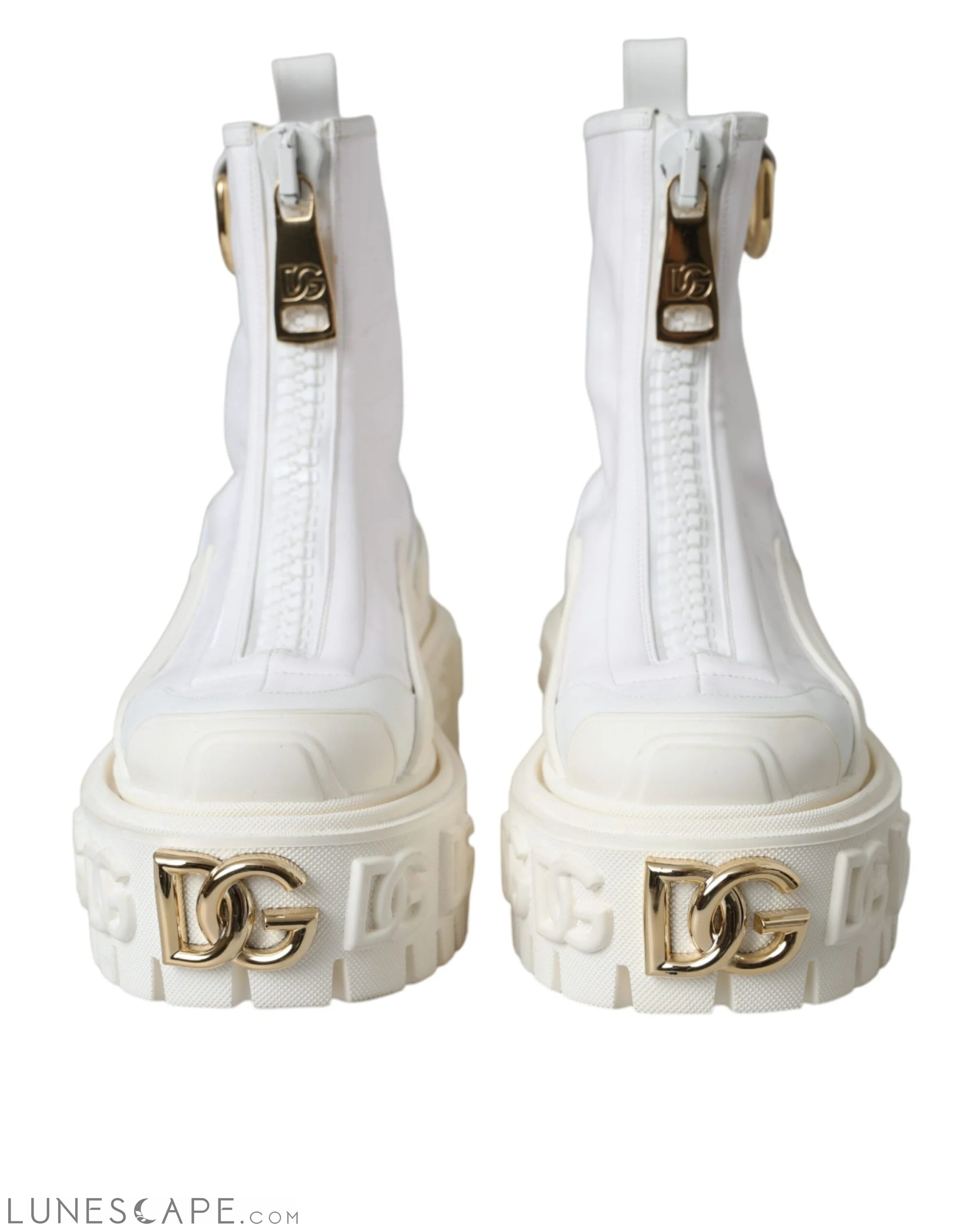 Dolce & Gabbana White Leather Rubber Logo Ankle Boots LUNESCAPE